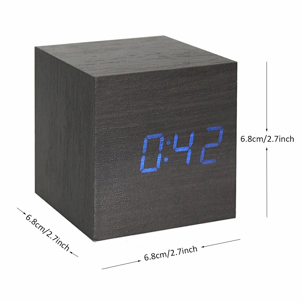 Onerbuy Horloge de Voyage Portable avec écran LCD - Réveil Numérique en Bois Cube Tactile Sonore