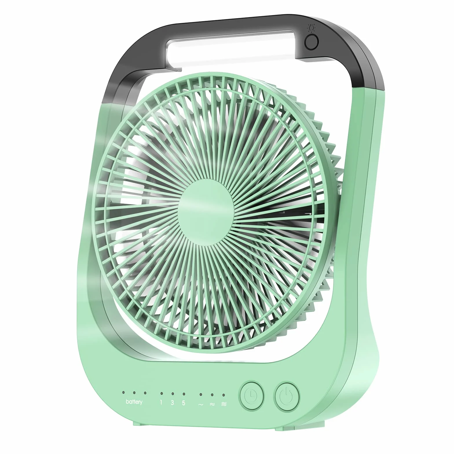 ATEngeus USB, Fan wentylator zasilany akumulatorem 10000 mAh, stołowy z 4 prędkościami, wentylator kempingowy 8 cali, obrót o 180°, światło LED, timer, przenośny wentylator
