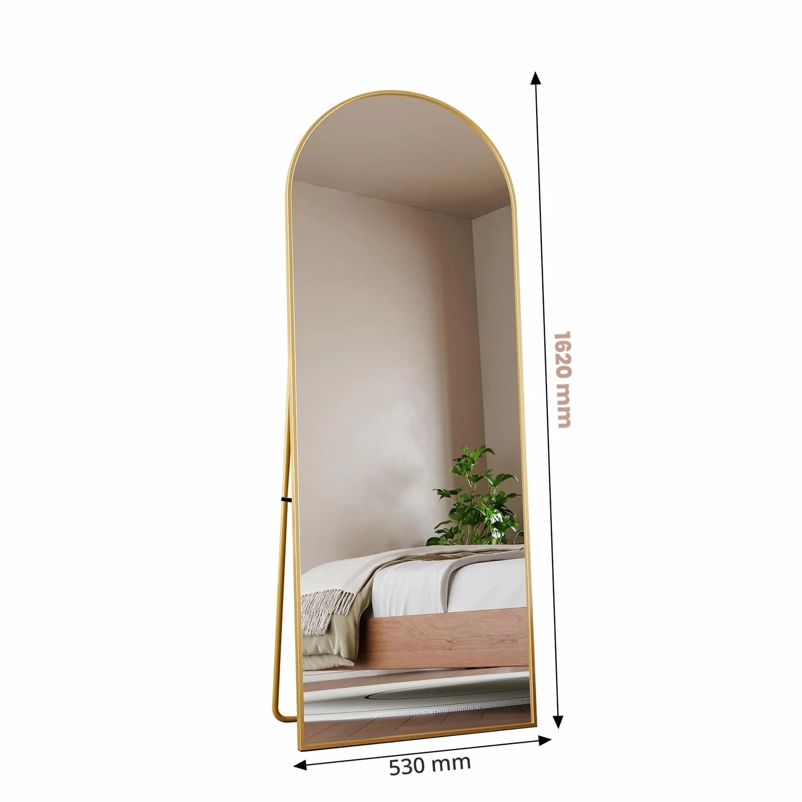 Miroir complet cadre aluminium doré 162 x 53 cm suspendre mur poser coins arrondis