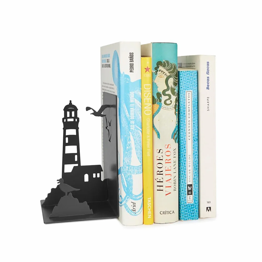 Balvi Serre-Livres Lighthouse Métal Noir Vue de la côte Phare et mouettes