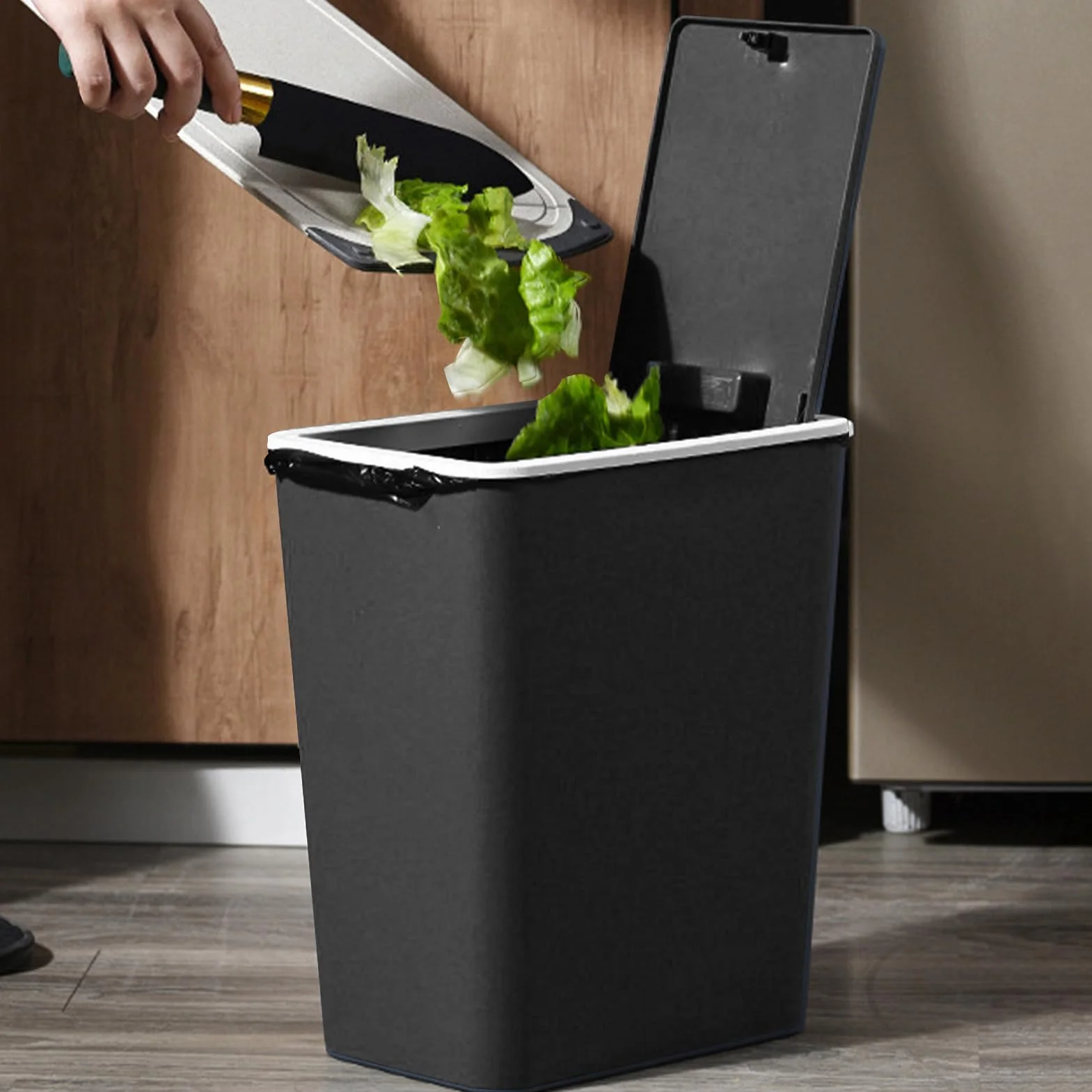 Poubelle de Cuisine 13 Litres avec Couvercle à Pression, Moderne Conteneur à Ordures et Recyclage