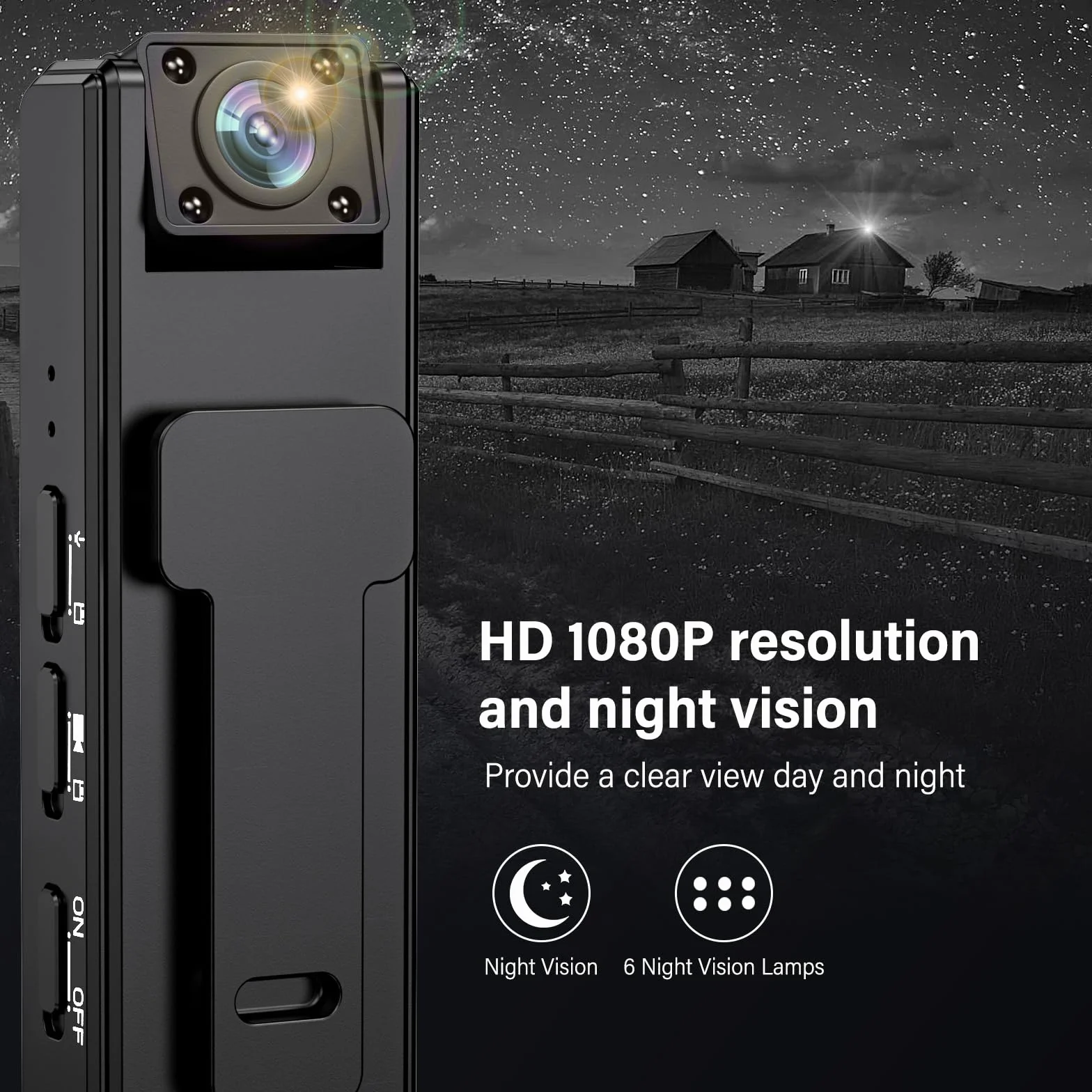Onherm Mini kamera szpiegowska z klipsem, ukryta kamera może działać bez Internetu, nagrywanie wideo i audio, 1080P HD i noktowizor, regulacja obiektywu 180°