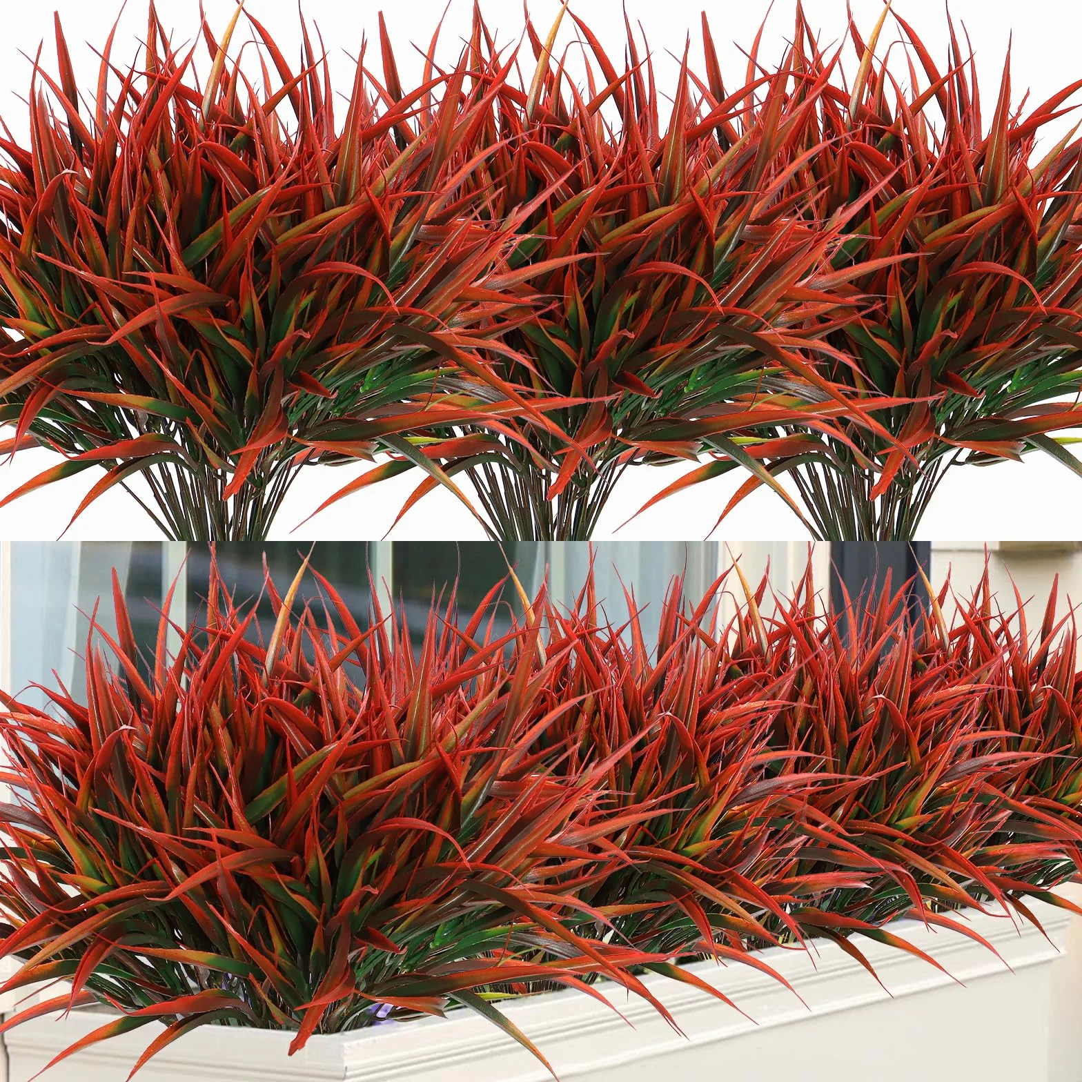 Plantes Artificielles d'Extérieur 8PCS Plastique Fausse Arbustes Verts Résistant aux UV Décoration (Rouge)