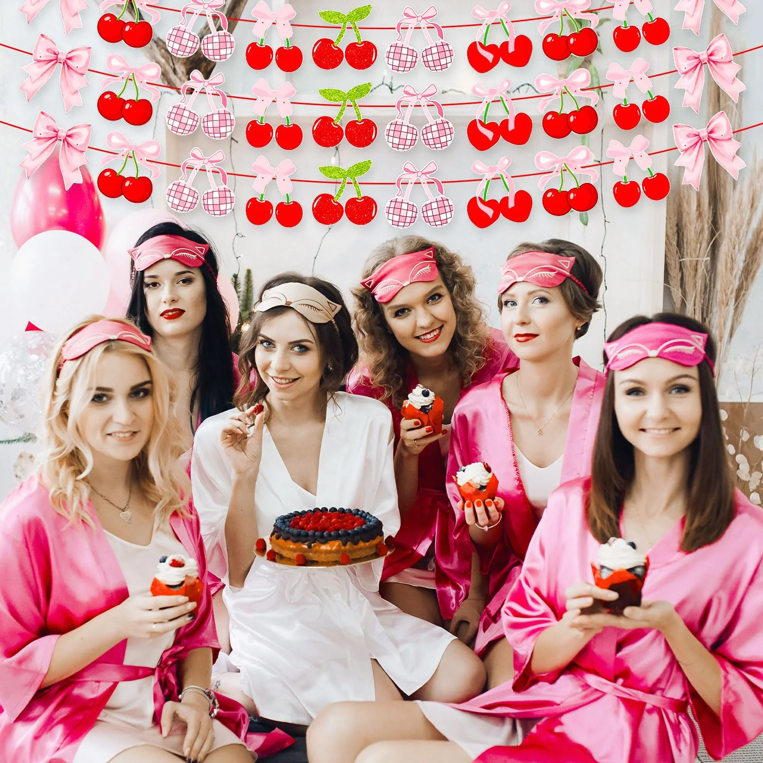 Lyreh 3pcs Banderoles Cerises Décoration Fête Thème Cerises pour Noël Anniversaire Mariage