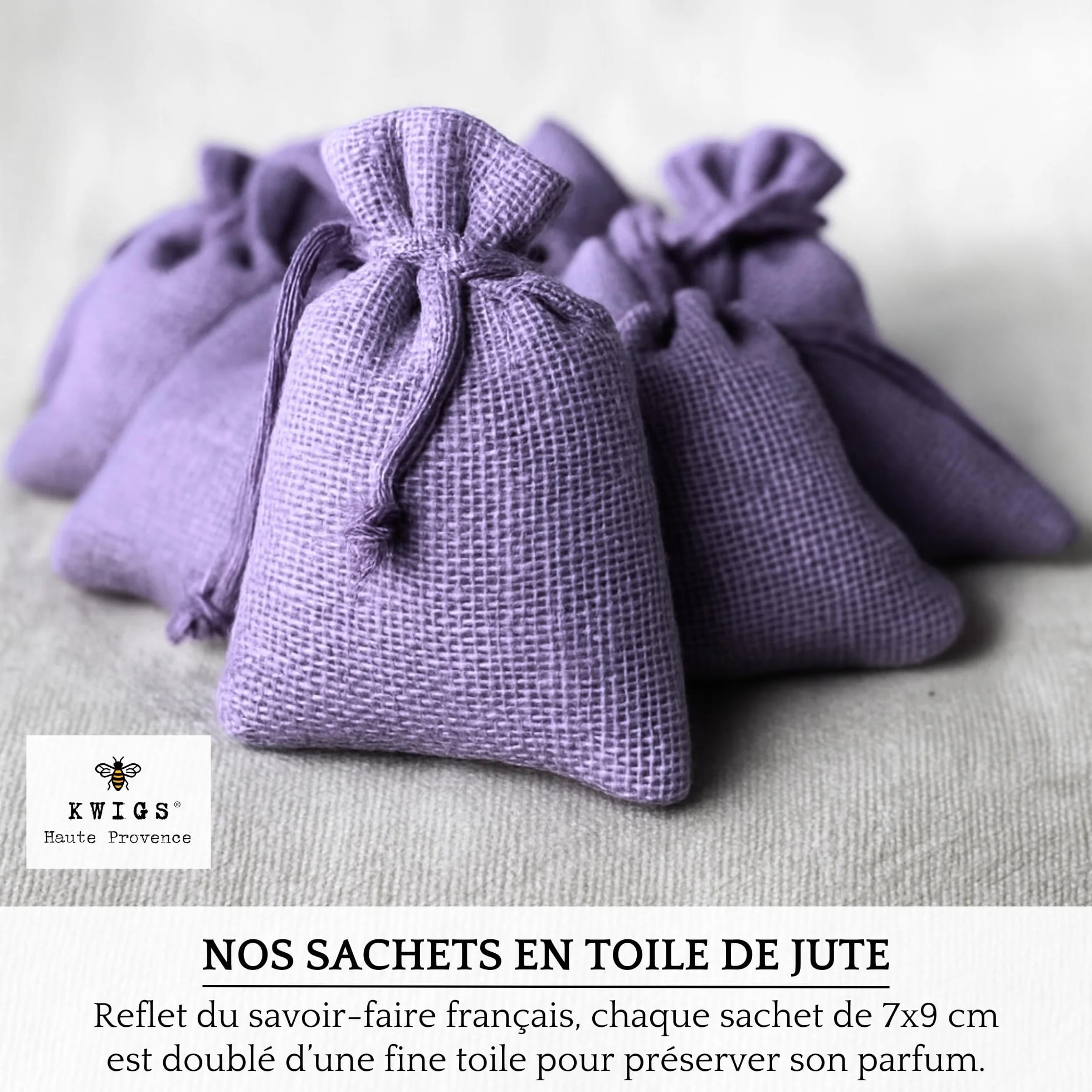 Sachet de Lavande en Jute Doublée 12 Sachets Couleur Lavande sans OGM Remplis à la Main Petit Sac pour Placards Linge Armoire Fleurs de Haute Provence