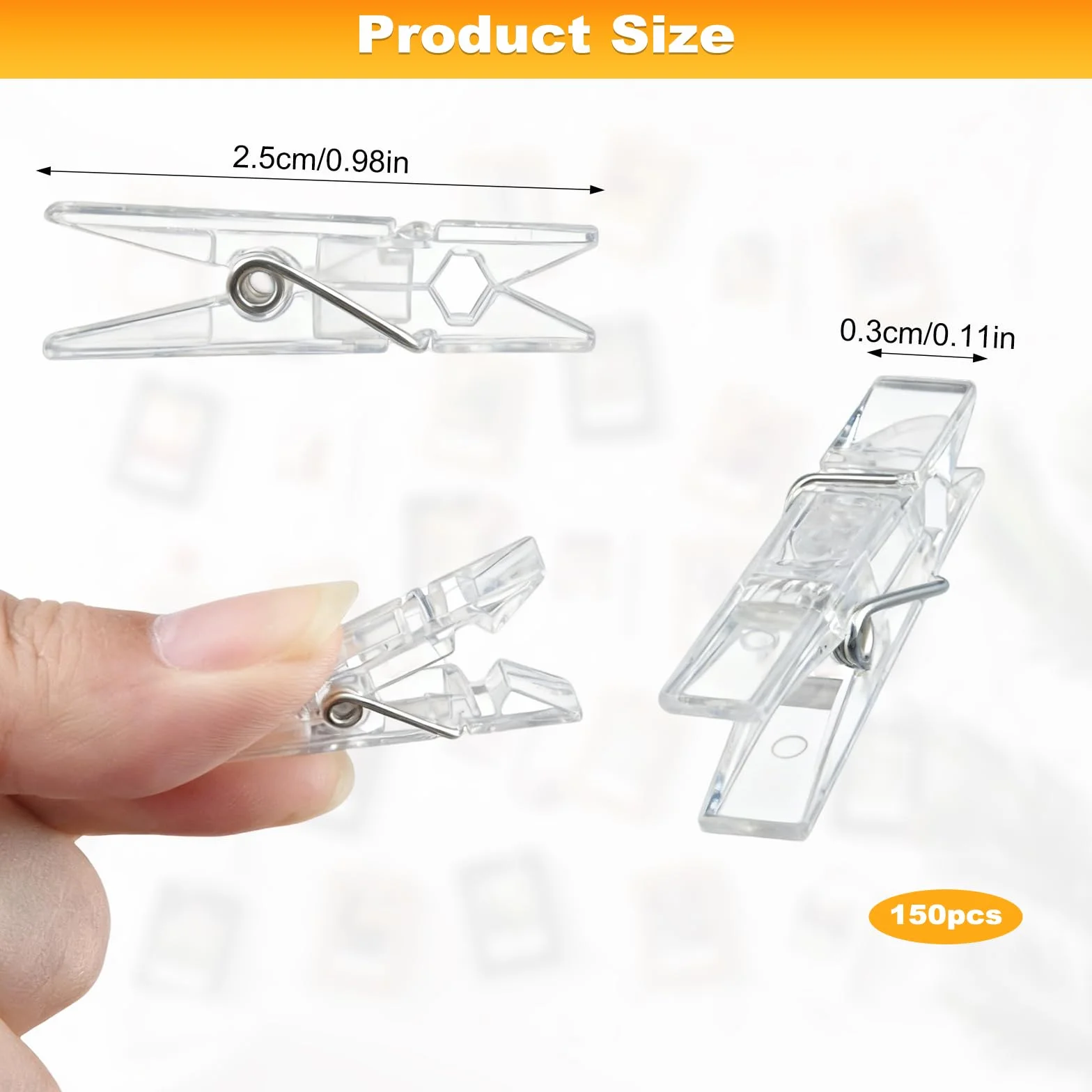 Pinces À Linge Transparentes Miniatures 2,5CM, Plastique pour Photos - Lot de 150