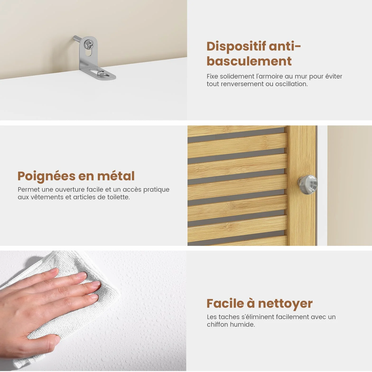 Meuble Colonne Salle de Bain, Meuble de Rangement avec Etagère Réglable, 2 Paniers à Linge, 2 Étagères Ouvertes et 2 Portes en Bambou, Armoire de Salle de Bain Haute, 30 x 30 x 170 cm