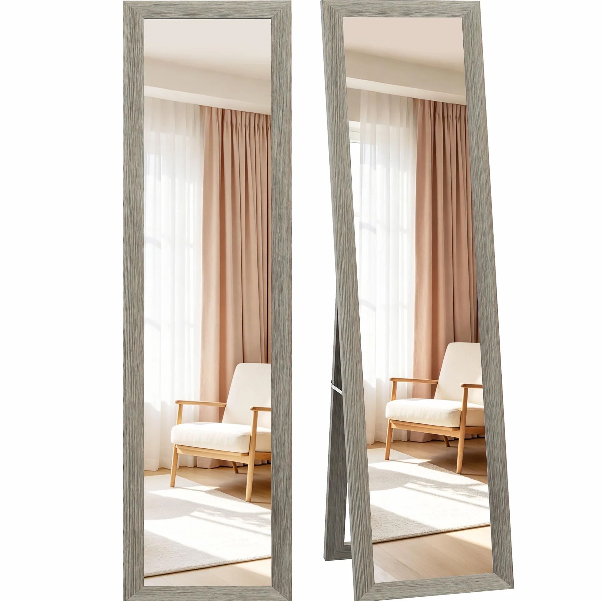 HOMCOM Miroir Rectangulaire sur Pied Mural ou à Poser avec Cadre en Bois 37 x 157 cm Gris