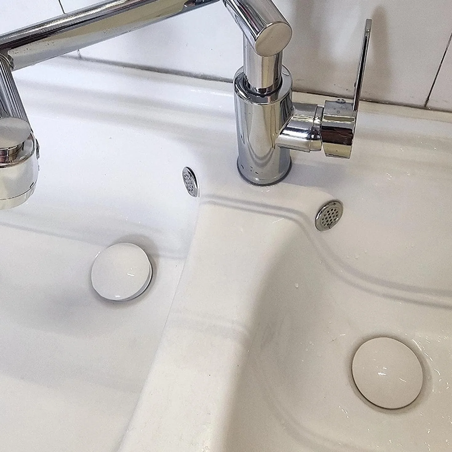 Bonde Lavabo Universel Céramique Blanc Pop Up avec Filtre Anti-Clogging 34-40mm