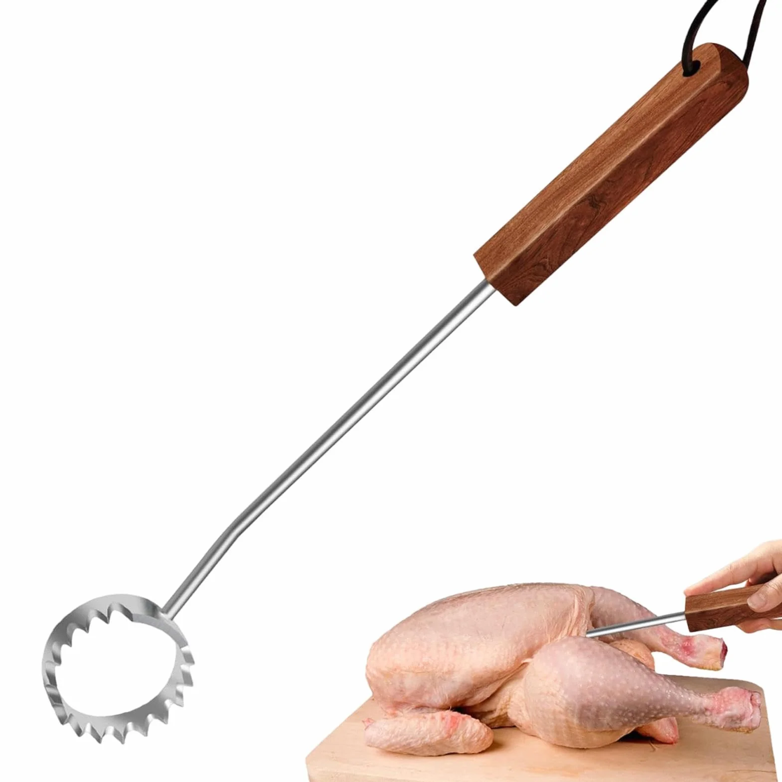 Grattoir à poumons en acier inoxydable avec manche en bois, équipement de boucherie