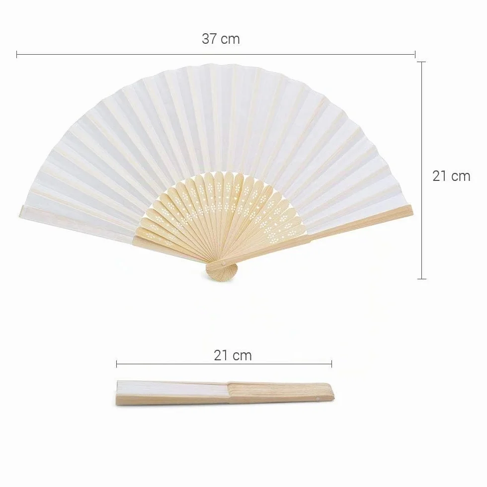 OLILLY - 50 Eventails de Qualité en Tissu Blanc et Bambou (Blanc, 50 Eventails) Pour Mariage et fiançailles