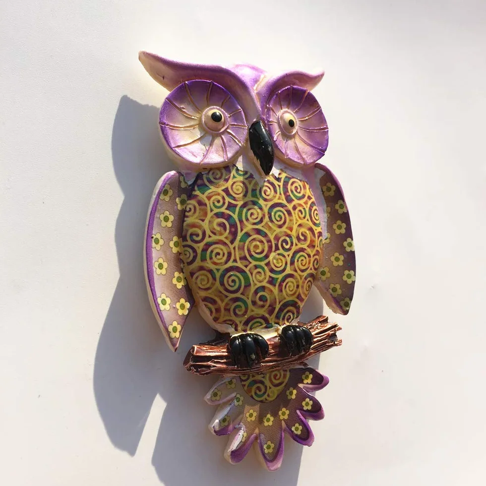 Aimant de réfrigérateur 3D peint à la main hibou décoration maison cuisine