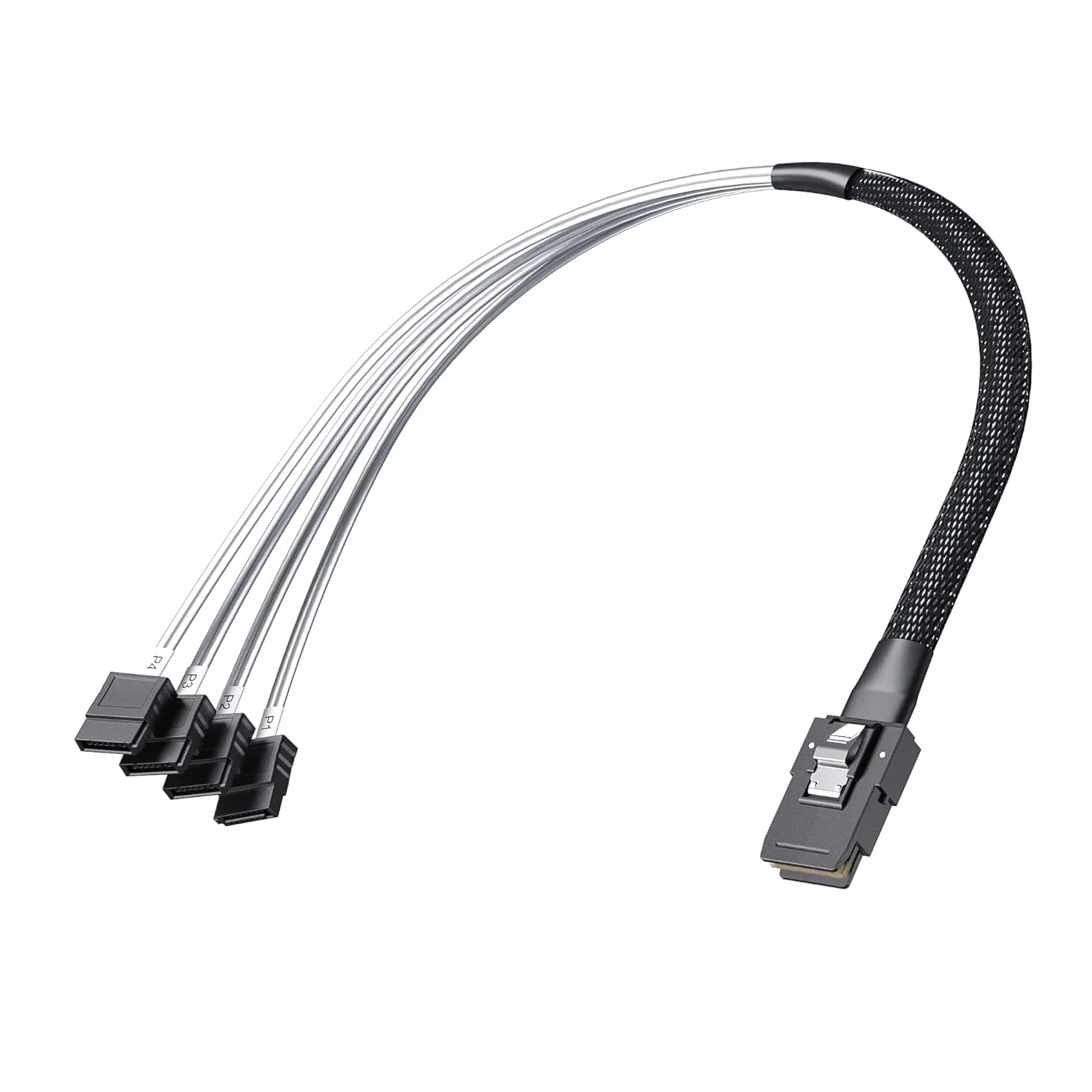 10Gtek MiniSAS SFF-8087 kabel wentylatorowy do 4 x SATA, kompatybilny z dyskiem twardym kontrolera RAID, 0,5 m