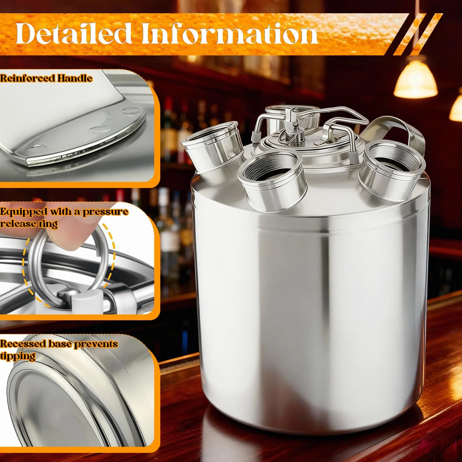 Fût de nettoyage de bière 10 l, en acier inoxydable, récipient de nettoyage à 4 têtes, avec brochettes A, S, G, D avec capuchon de fermeture pour machines à thé au lait et machines à jus