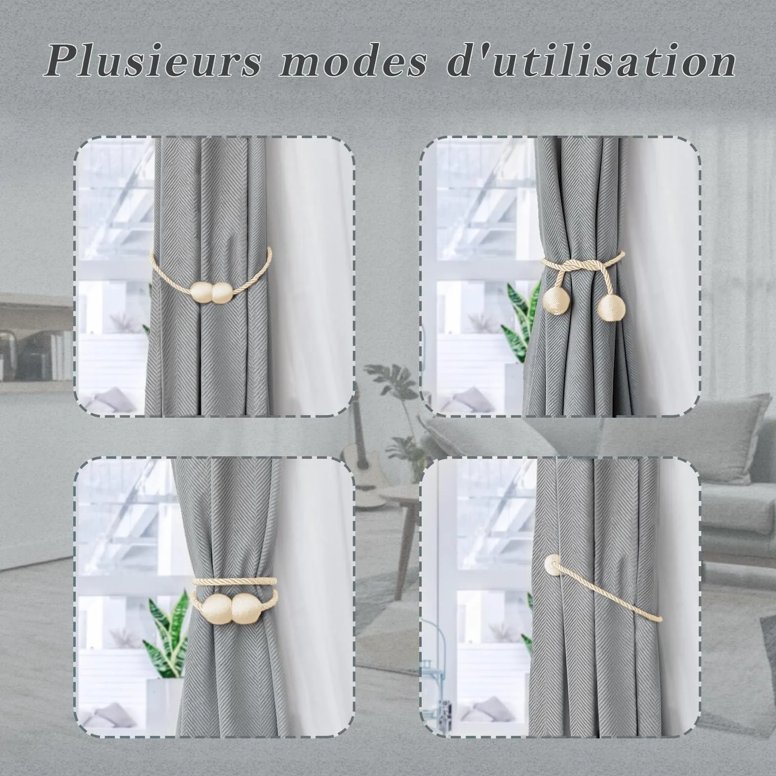 TopHomer Lot de 2 Embrasses Rideaux Magnétiques Polyester Beige