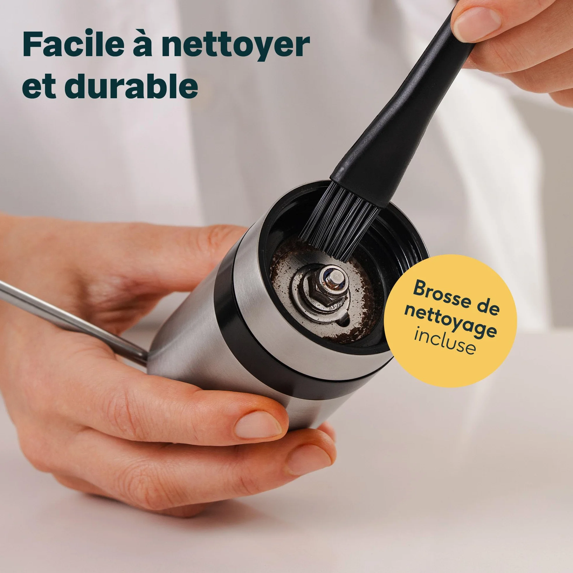 SILBERTHAL Moulin A Café Manuel - Acier INOX - 6 Niveaux Réglables - Broyeur Portable Grains De Café - avec Récipient De Stockage Et Brosse de Nettoyage
