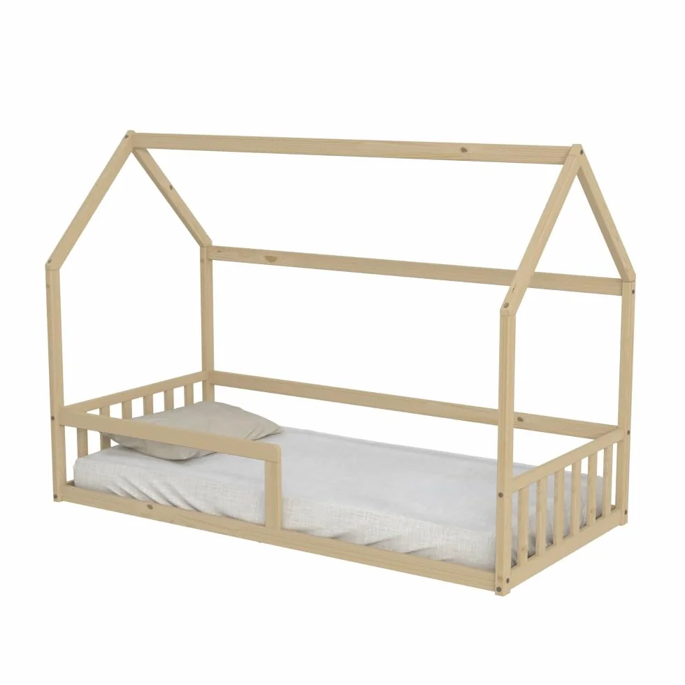 WEBER INDUSTRIES Lit cabane Nemo 90x190 + 1 sommier + barrière/Naturel