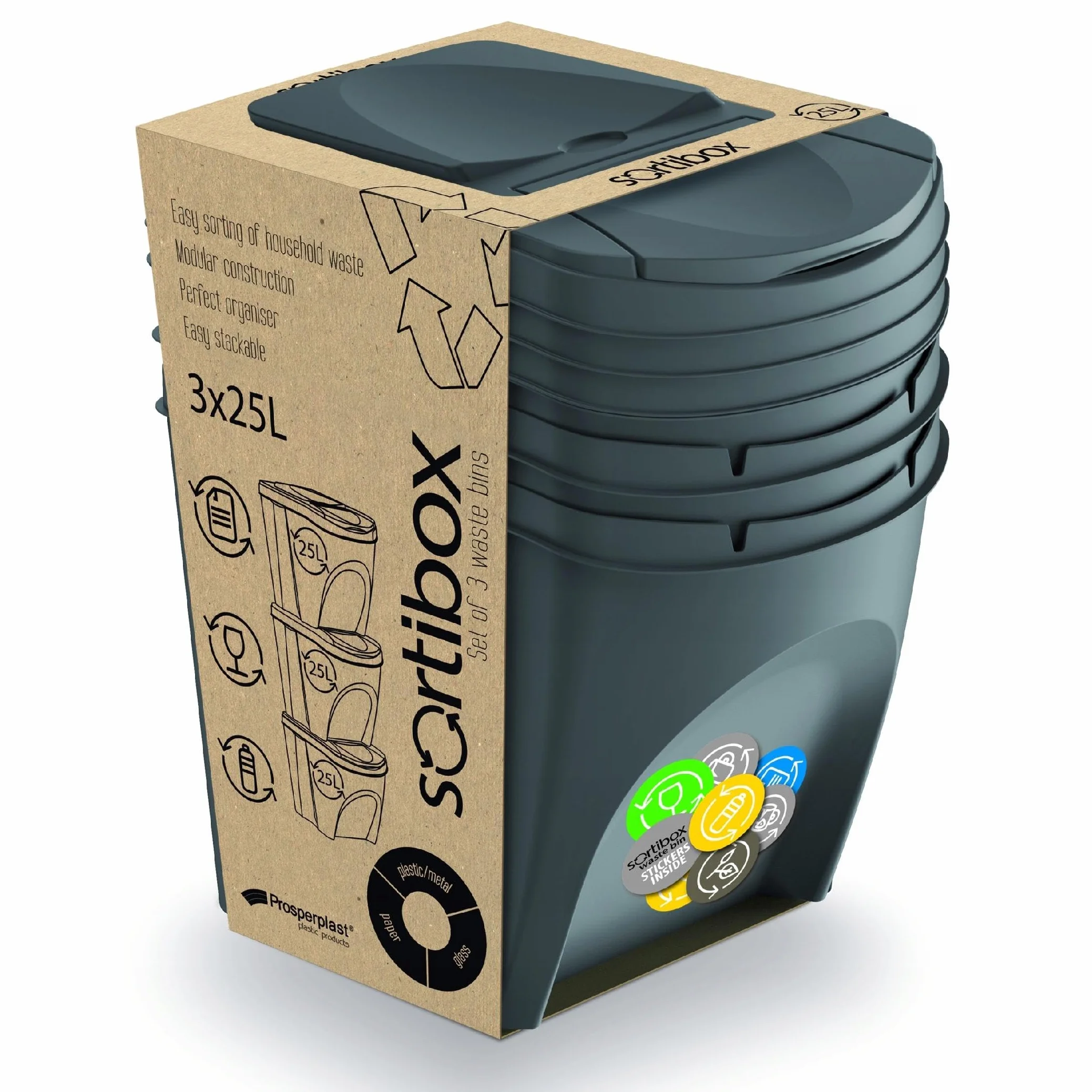 Bacs de recyclage 75 L gris lot de 3