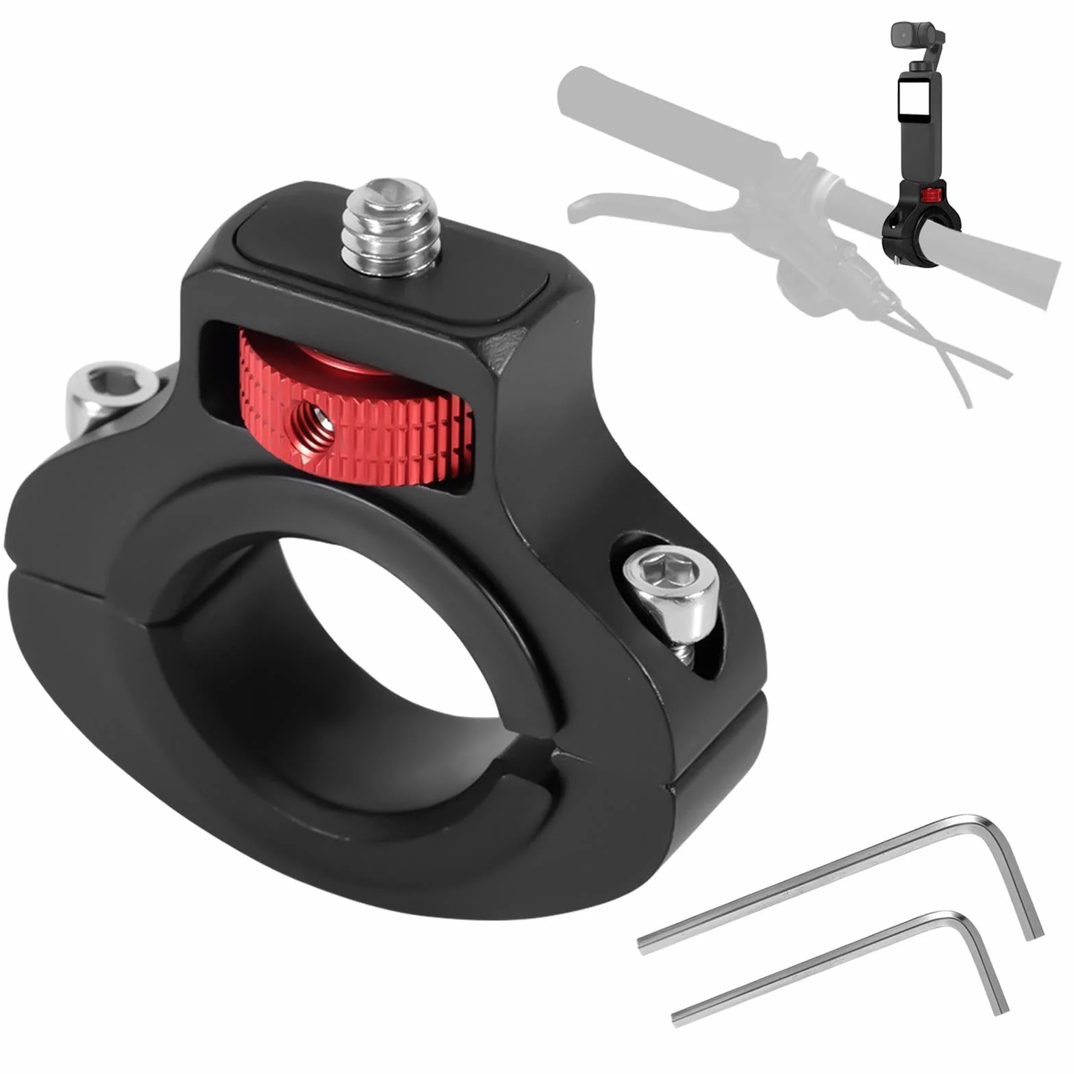Rower Uchwyt Kamery Motocyklowej, Obrotowy o 360 Stopni Zabezpieczenie Przed Cofaniem Zaciskowy Rowerowy Uchwyt na Kierownice Wspornik do GoPro Insta360 DJI Osmo i Fill Light (22-32mm)