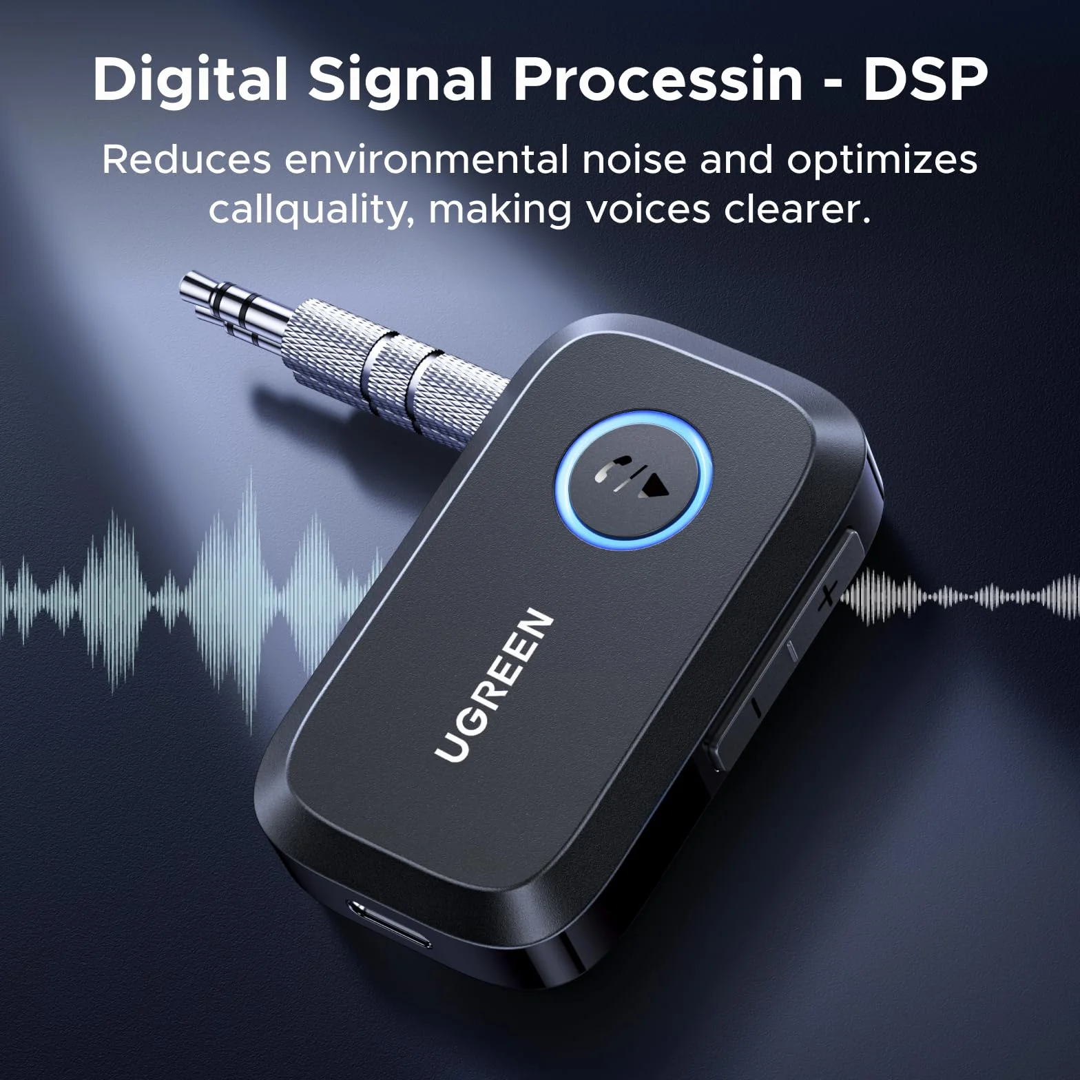 UGREEN Adapter Bluetooth 6.0 Samochodowy Bluetooth z Gniazdem AUX 3.5 mm i Wbudowanym Mikrofonem Połączenia w Trybie Głośnomówiącym z Głośnikiem Samochodowym.（Czarny）