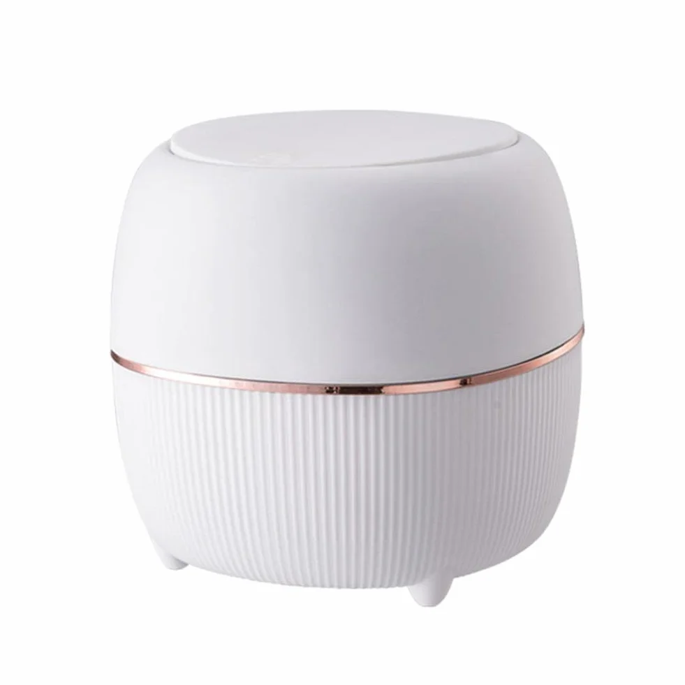Poubelle de Bureau Créative en Plastique avec Couvercle à Bouton - Petite Poubelle de Table (Blanc)