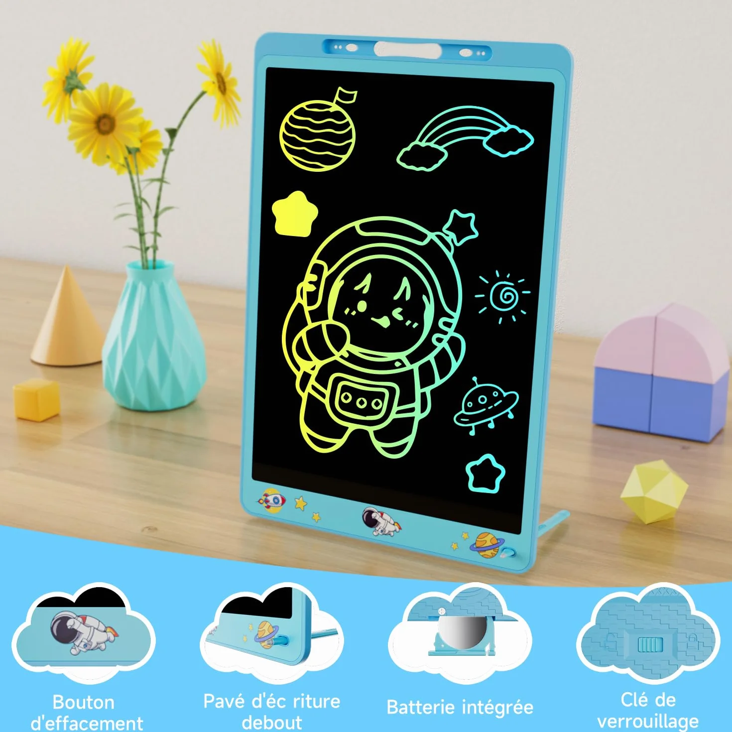 Electight Tablette d'écriture pour Enfants 16 Pouces LCD avec Verrouillage D'effacement Cadeau Filles Garçons 2-8 Ans Bleu