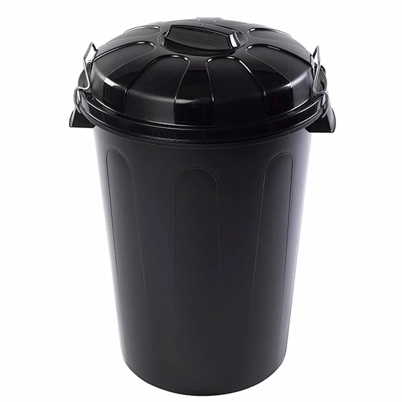 Acan Tradineur Poubelle industrielle 100 litres noir plastique recyclage couvercle poignées métalliques 57x74,5x52 cm