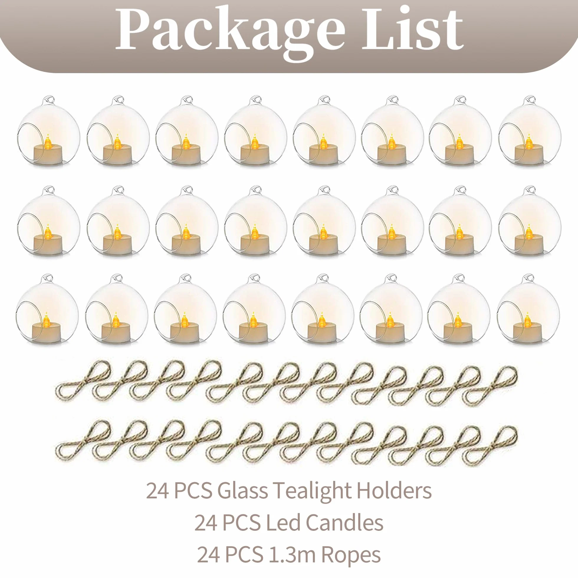 Sziqiqi 24 Pièces Bougeoir en Verre Suspendu de Bougies LED, 8cm Boules de Verre Creatives Décoration Aux Chandelles pour Table de Mariage Fête Décorations de Noël Anniversaire Bougeoir Decoratif