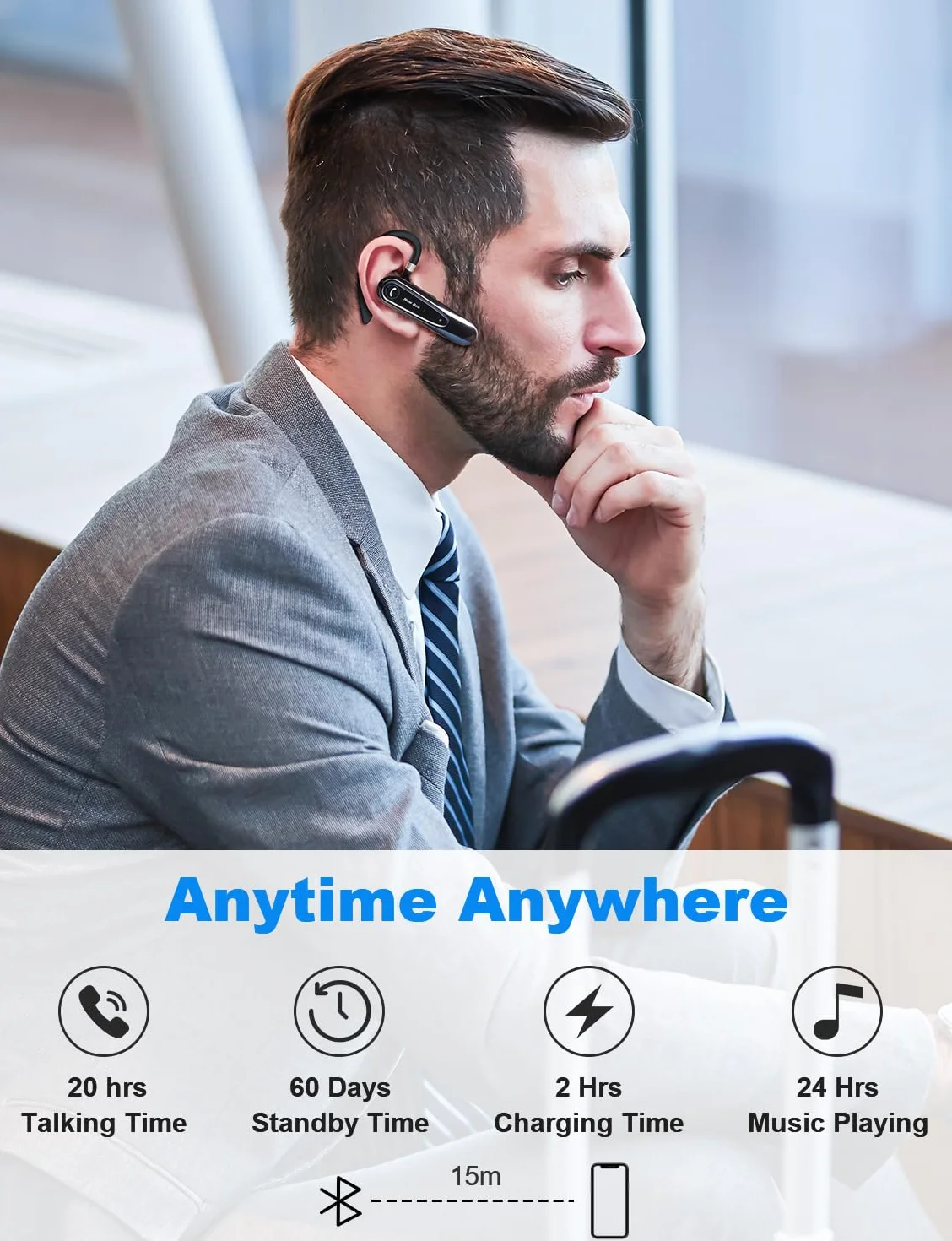 New Bee Zestawy słuchawkowe Bluetooth z podwójnym mikrofonem V5.0 zestaw głośnomówiący Bluetooth z 25-godzinnym czasem rozmów mikrofonem wyciszenie połączenia dwóch urządzeń do iPhone'a, Androida i