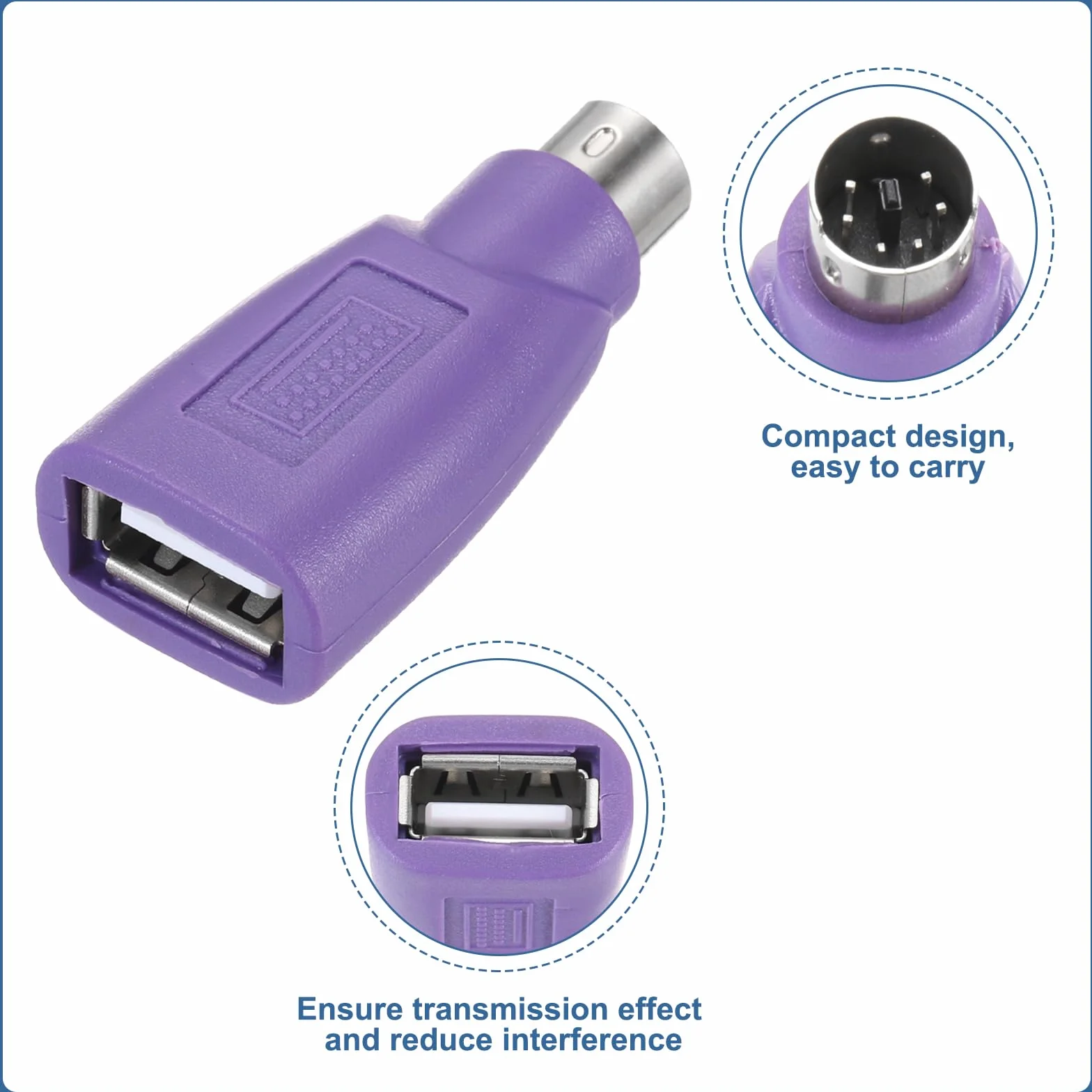 Adaptateur PS/2 vers USB Mâle Femelle Vert Violet