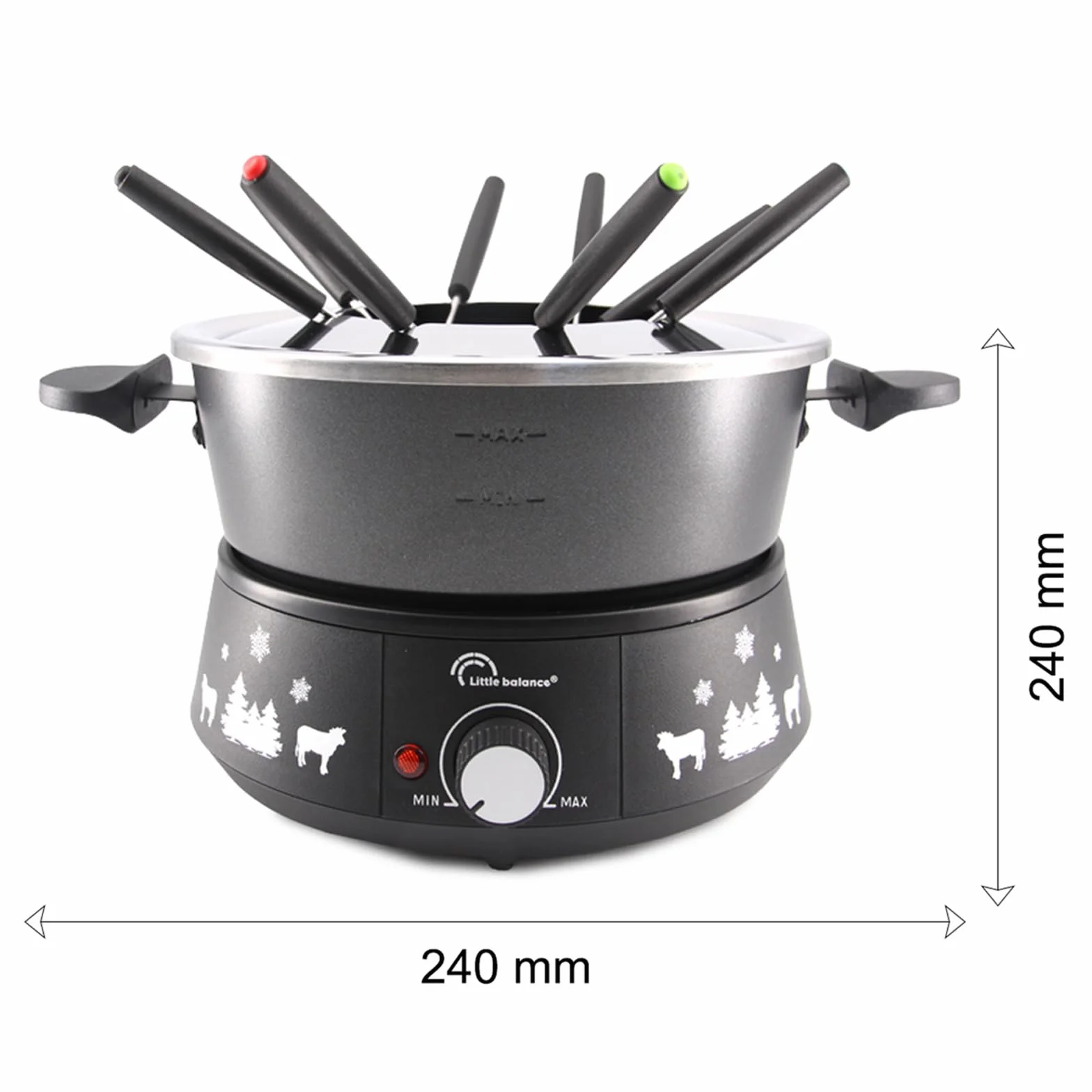 LITTLE BALANCE 8690 Black Fondue 8 Meuuuh...!, Appareil à fondue 8 personnes, Caquelon anti-adhésif grande contenance 2 litres, 1500 W, Noir