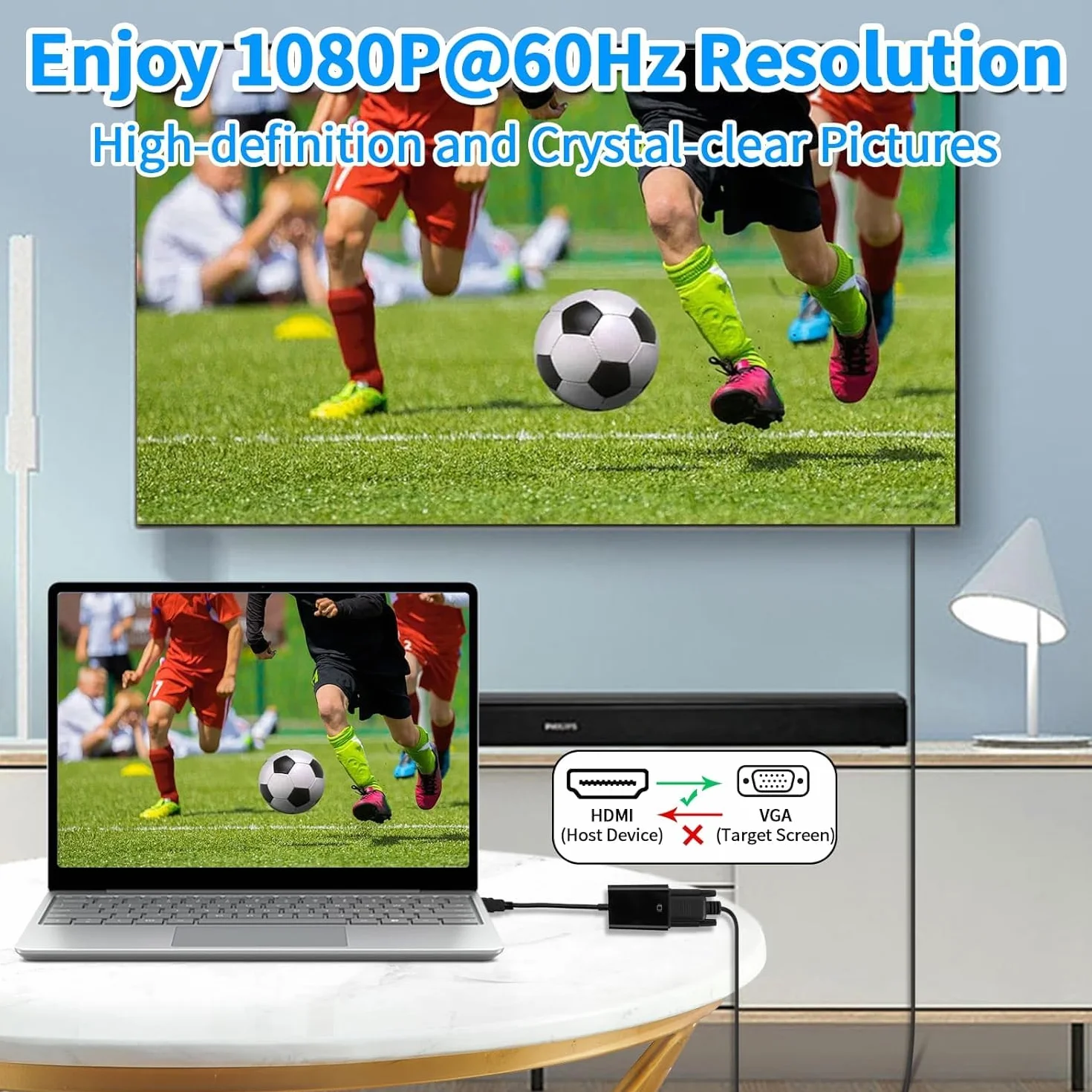 YIIFELL Adaptateur HDMI vers VGA Convertisseur Mâle Femelle 1080P