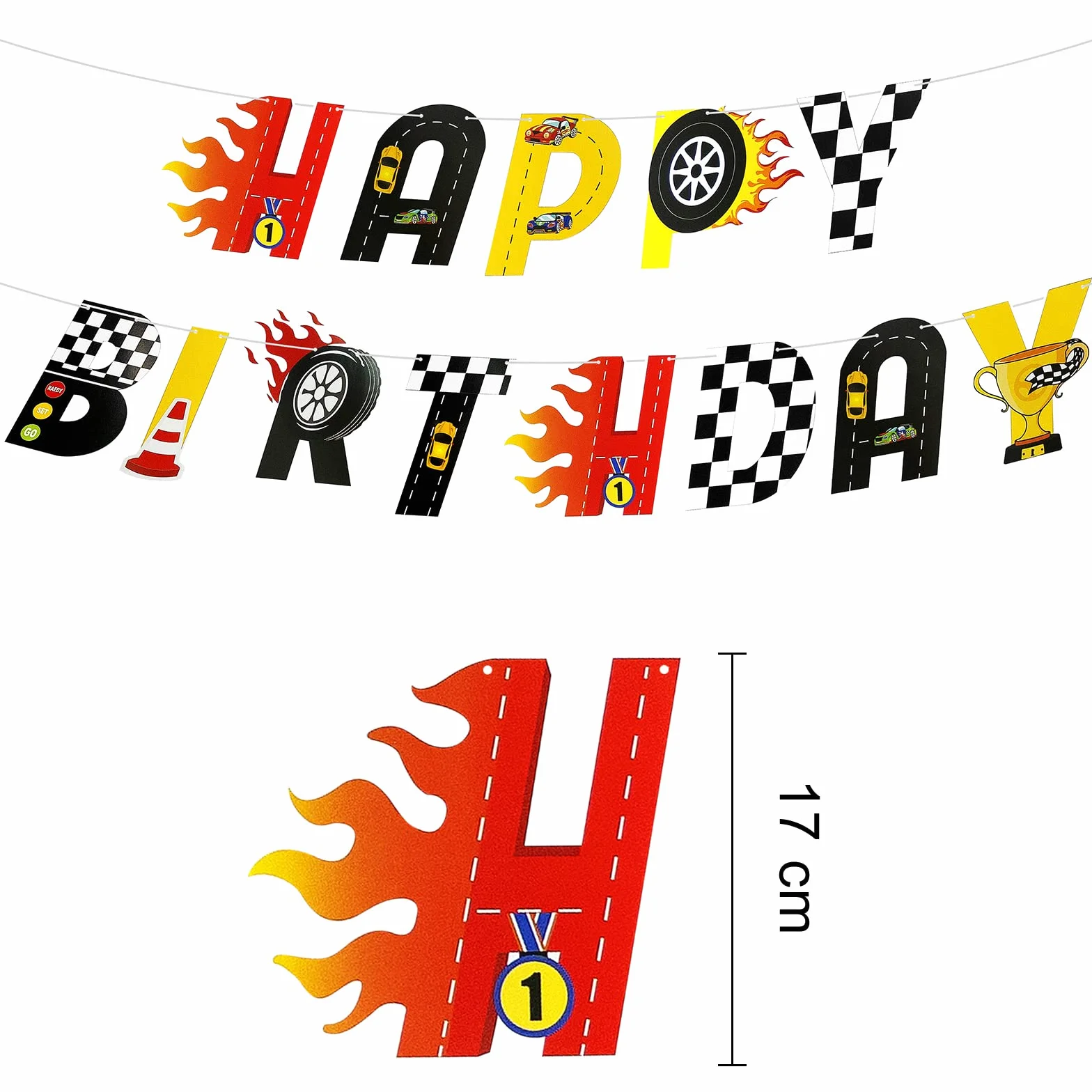Bannière d'anniversaire Hot Wheels Racing Happy Birthday, décoration réutilisable intérieur extérieur, lettres fête enfants garçons filles