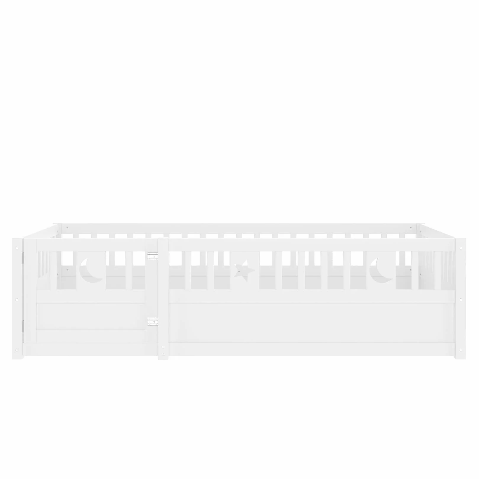 PUGSDRLY Lit Cabane Enfant 90x190cm avec Barriere et Serrure,Lit Montessori au Sol sans Sommier à Lattes,Cadre en Bois de Pin pour Enfant,Blanc,sans Matelas (90-A)