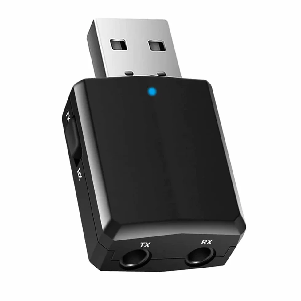 Retoo Adapter Bluetooth 5.0, odbiornik audio z kablem AUX 3,5 mm, 2 w 1, nadajnik do samochodu, PC, TV z redukcją szumów i zestawem głośnomówiącym w samochodzie, zasięg 10 m