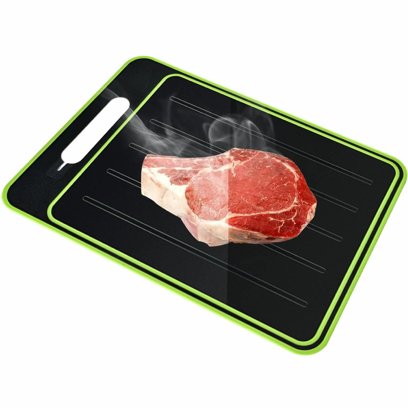 Plateau de décongélation 4 en 1, plateau de décongélation de 24 x 36 cm, double face avec râpe, aiguiseur, planche à découper double face pour décongeler rapidement la viande et les aliments
