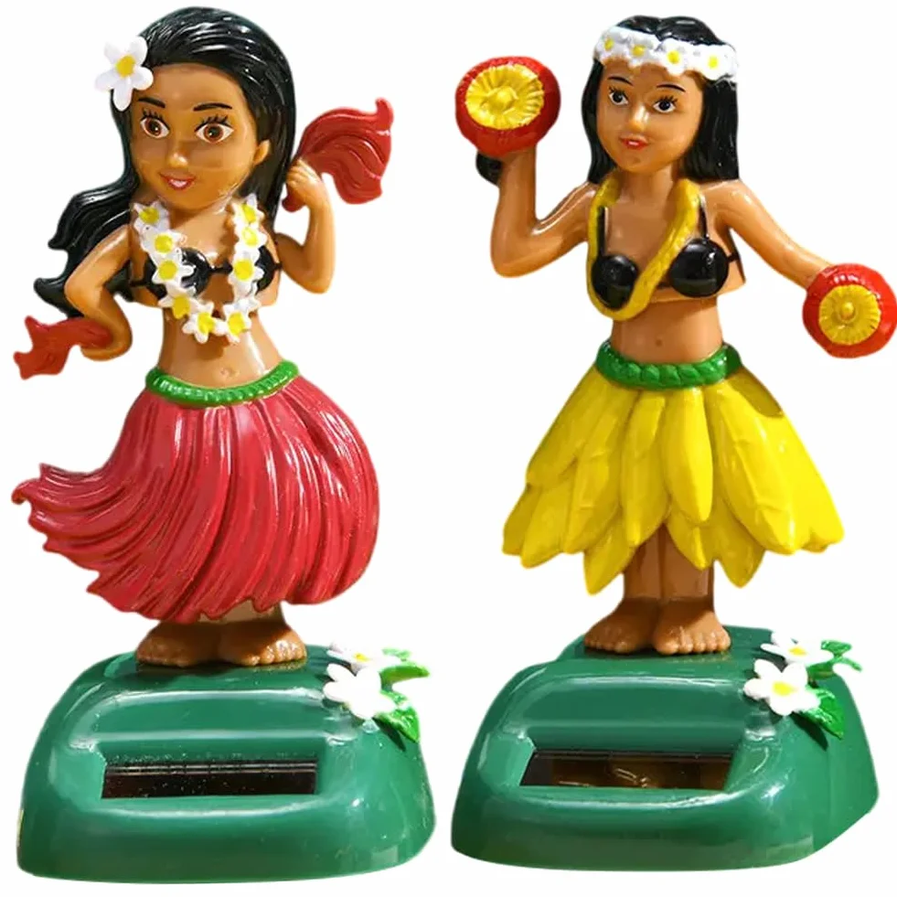 2Pcs Figurine Poupée de Tableau de Bord Hawaïenne, Décoration de Voiture, Bureau Maison