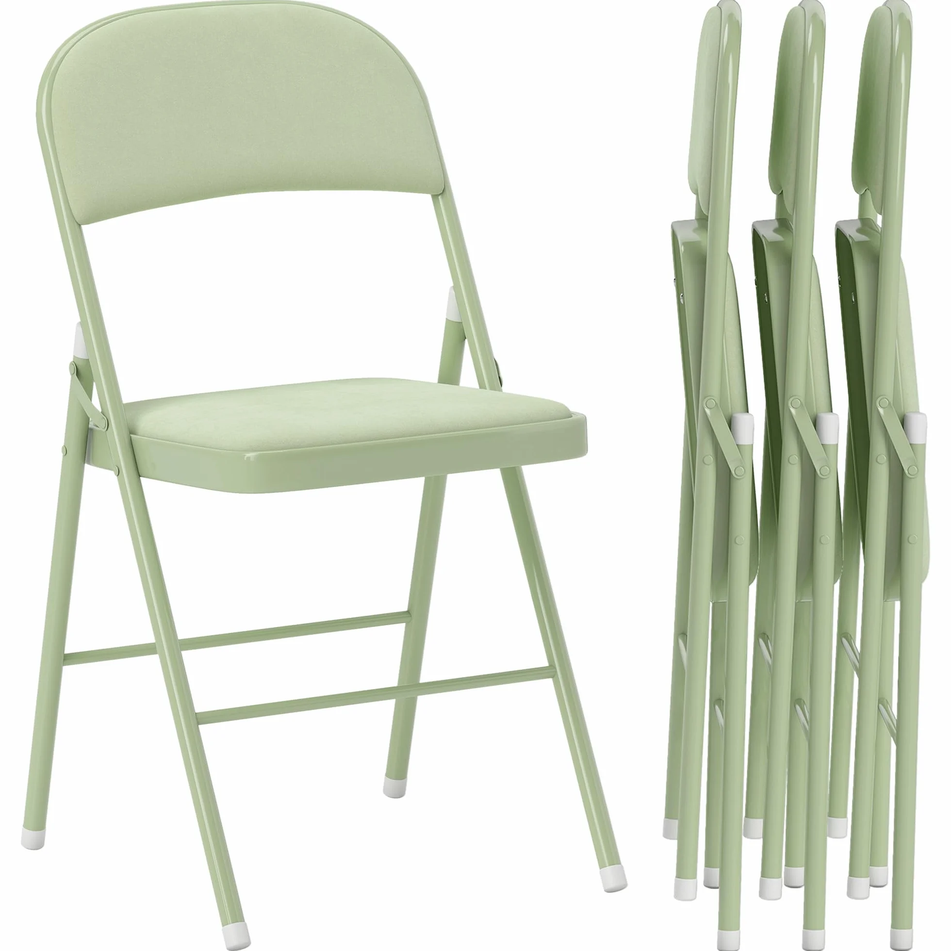 HOMCOM Lot de 4 chaises Pliantes chaises de Salle à Manger Portables intérieur avec assises et dossiers rembourrés en Velours et Cadre en Acier, Charge jusqu'à 120kg, Vert