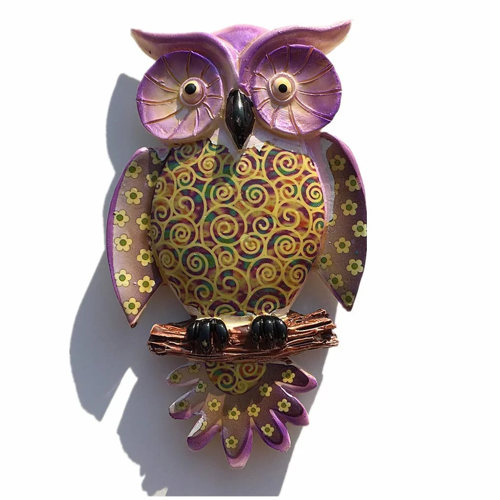 Aimant de réfrigérateur 3D peint à la main hibou décoration maison cuisine