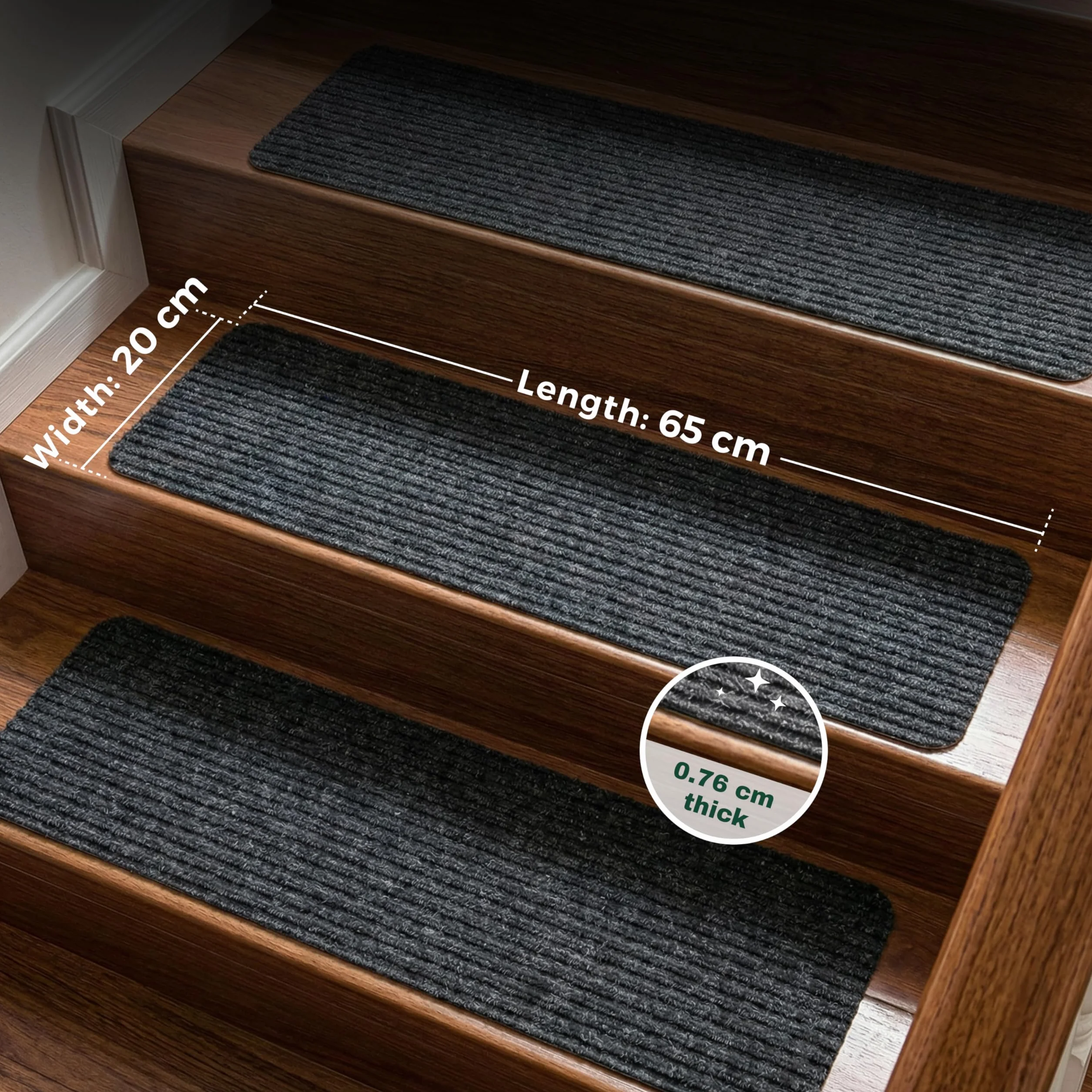 MBIGM Lot de 15 Marchettes d'escalier 20x65 cm Tapis de sécurité Antidérapant Noir