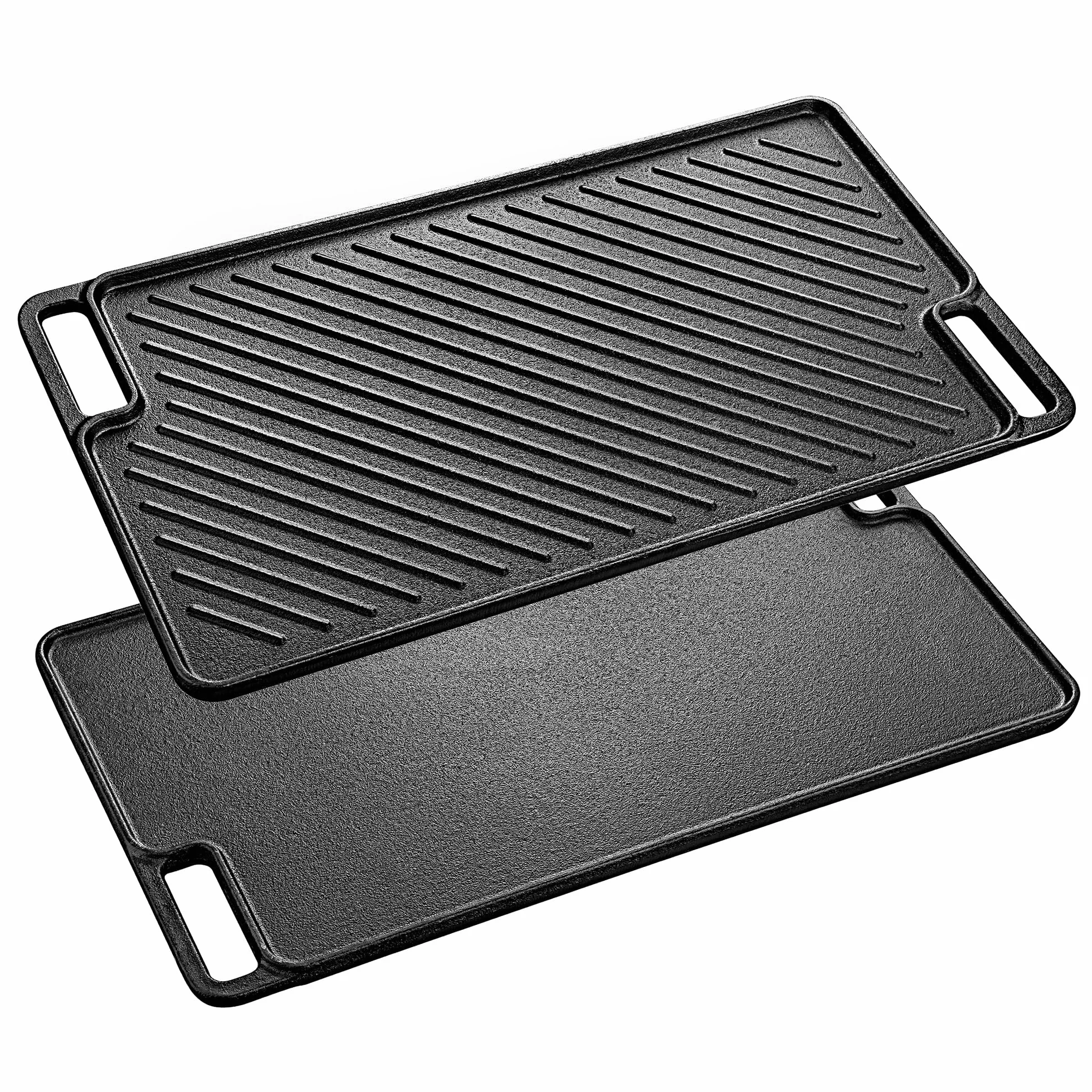 Velaze Plaque à Steak en Fonte, Plaque de Cuisson Barbecue en Fonte pour la Viande et Steak,Poêle Deux Côtés Utilisables de, Convient Induction, Grille Électrique, Gaz ou Charbon - 45.5cm x 26cm