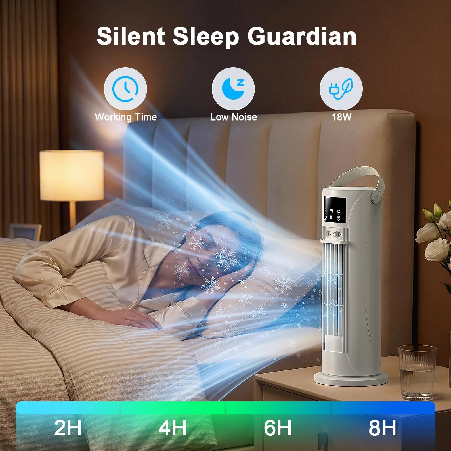 Climatiseur Mobile 4 en 1 Silencieux 28dB, Oscillation 120°, 4 Vitesses, Minuterie 8H, Blanc cassé