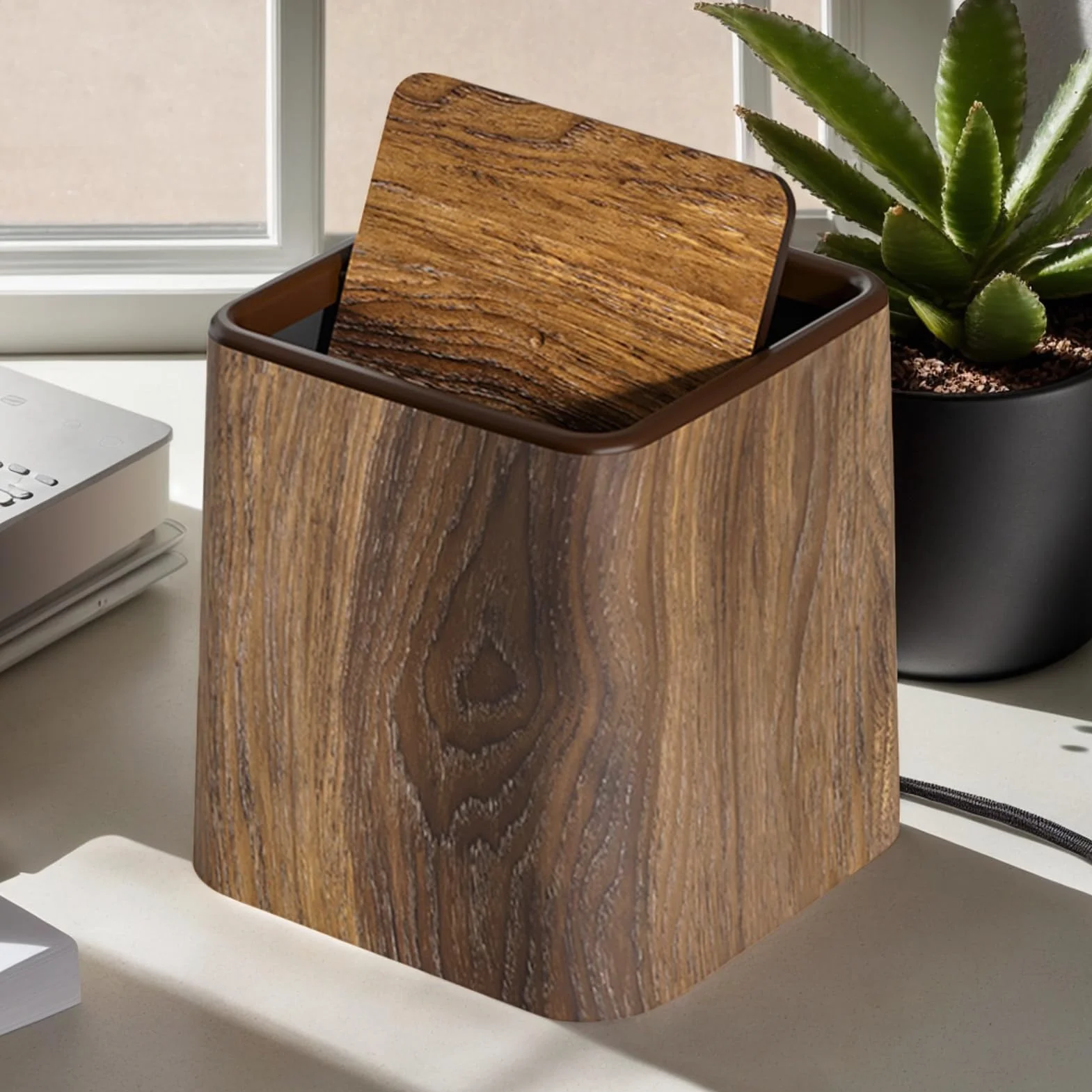 Poubelle de Bureau Rétro avec Couvercle, Corbeille à Papier Recyclage Gain de Place