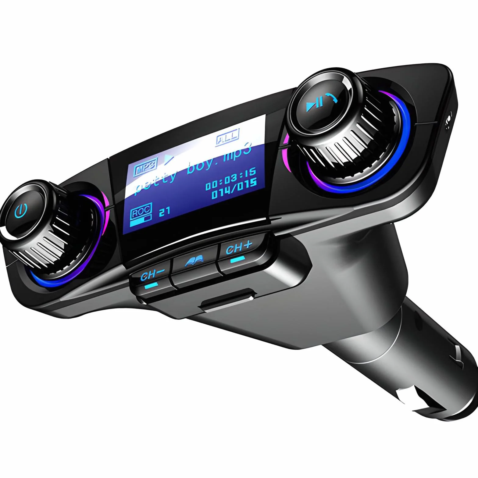 Retoo Zasilacz samochodowy Bluetooth, nadajnik FM, zestaw głośnomówiący i ładowarka, 2 porty USB, obsługuje karty SD, pamięć USB, szybkie ładowanie QC3.1A, ładowarka do zapalniczki samochodowej