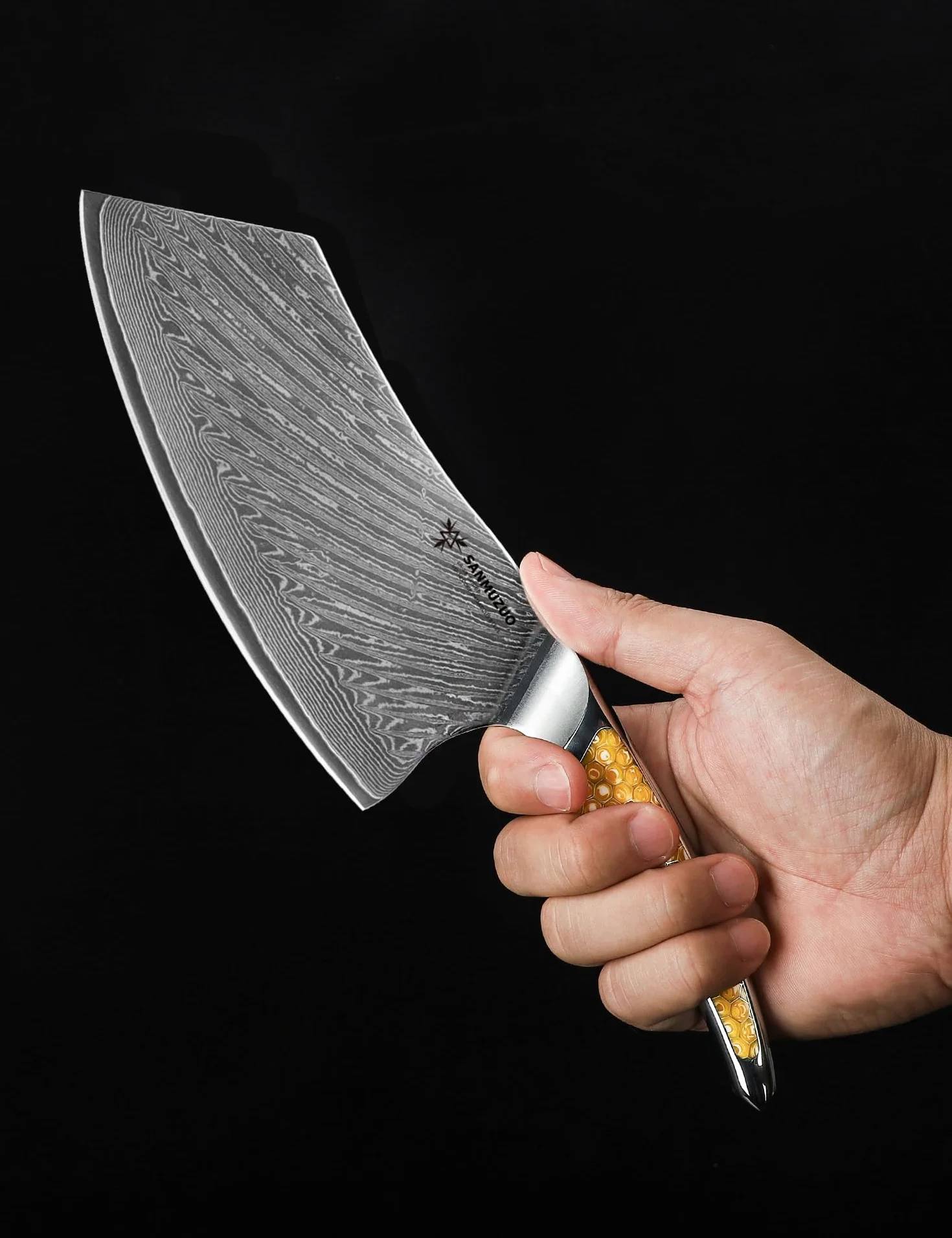 Couteau Nakiri 18 CM, Couperet à viande en acier Damas japonais VG-10, Couteau à légumes ultra tranchant avec manche pleine soie en résine Jaune, série LA-S9