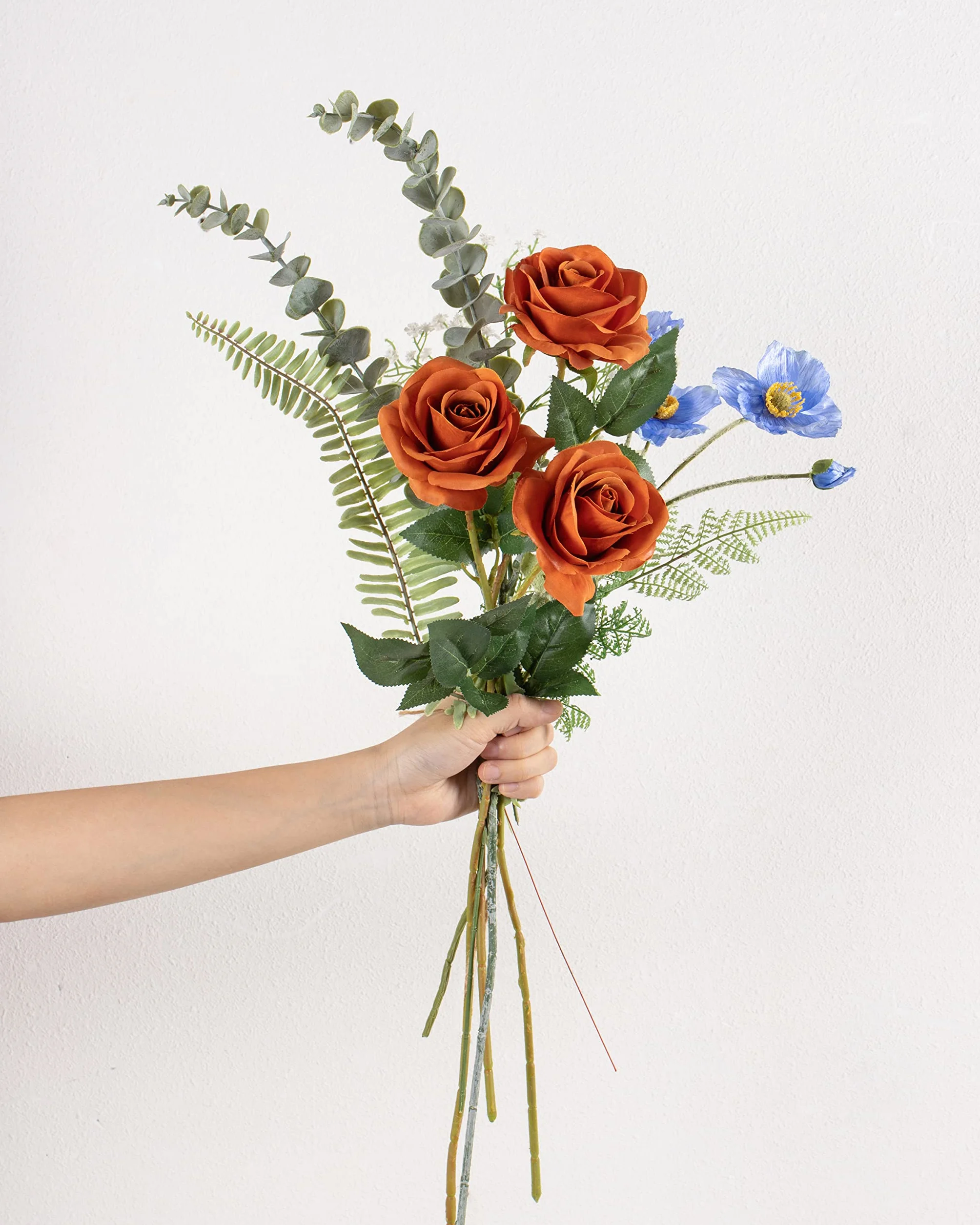 DuHouse Lot de 10 Roses artificielles en Soie pour Arrangement de Mariage, Décoration d'Intérieur (Orange brûlé)