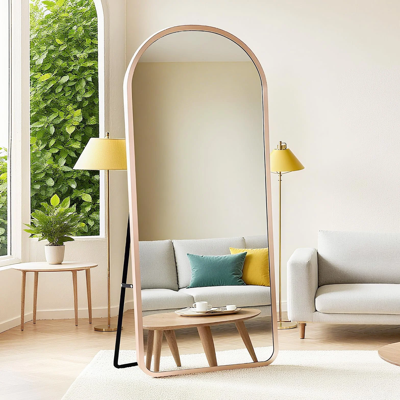 Miroir sur Pied 160x50cm Doré Arché Verre Trempé Grand Miroir Mural XXL Salon Chambre