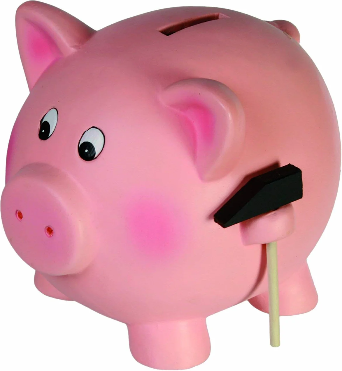 Tirelire Cochon Géante XXL en Céramique Rose Argent avec Marteau et Enclos Bois