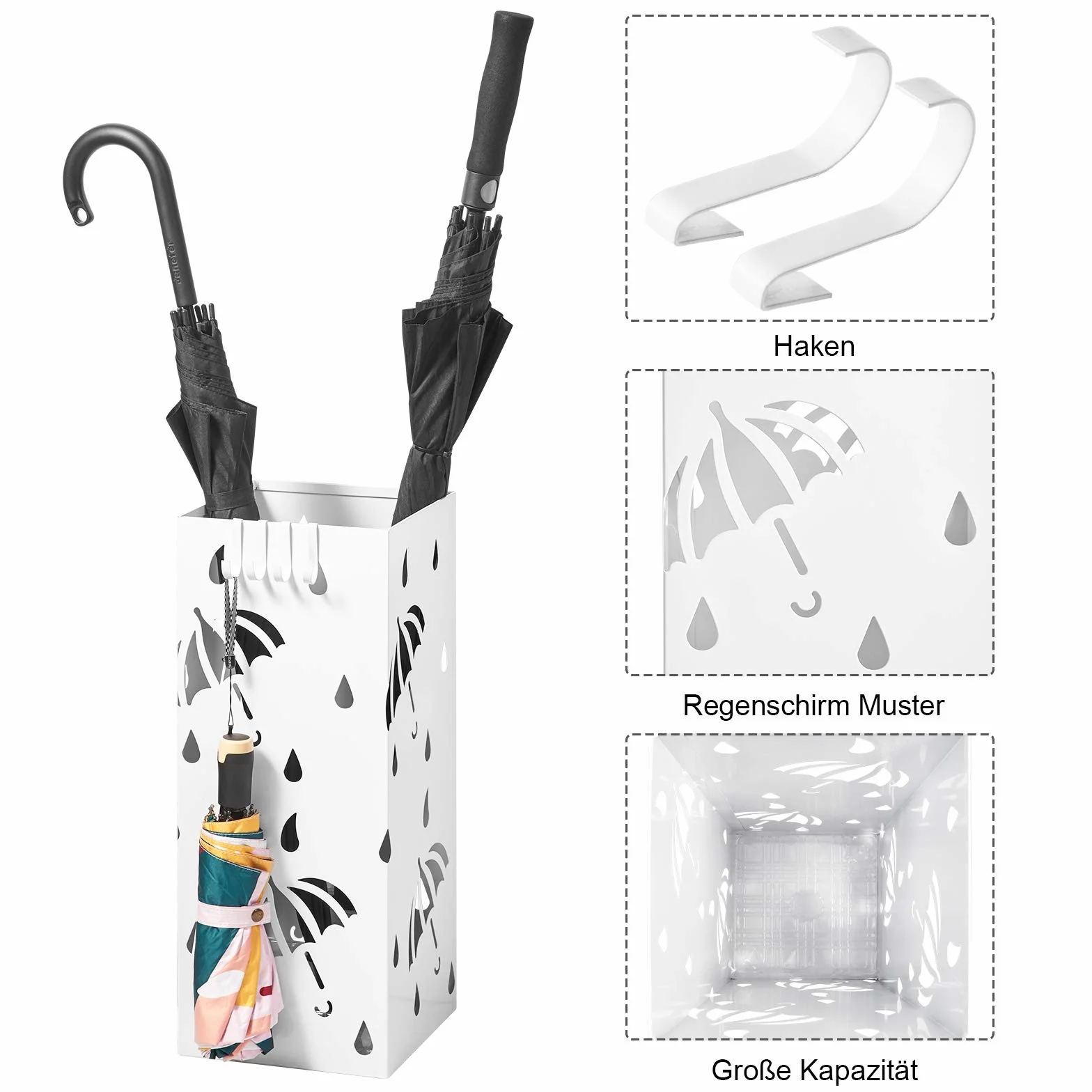 WOLTU SST02ws Porte-Parapluie en métal carrée 20 x 20 x 49cm, Blanc