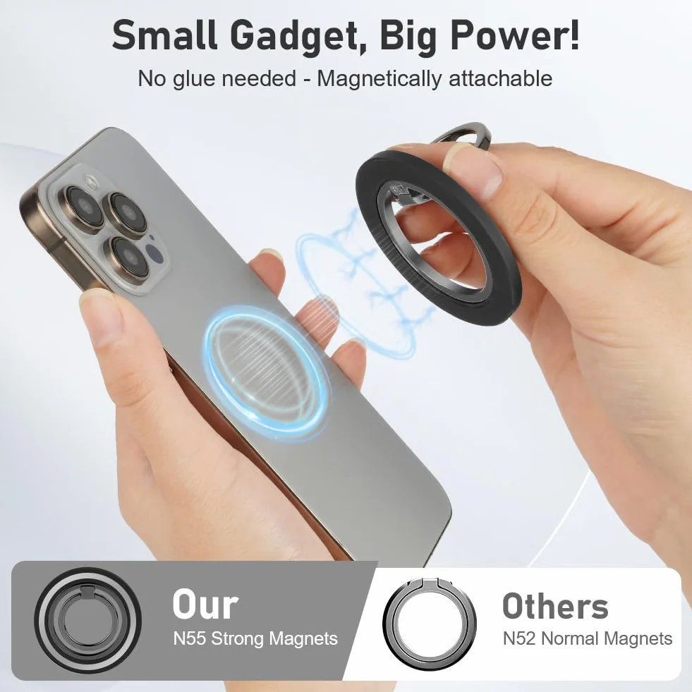 HOTUT Magnetyczny uchwyt na telefon do MagSafe, obrotowy uchwyt na telefon o 360, odłączany uchwyt pierścieniowy na telefon, przyjazny dla bezprzewodowego ładowania, metalowy stojak na telefon